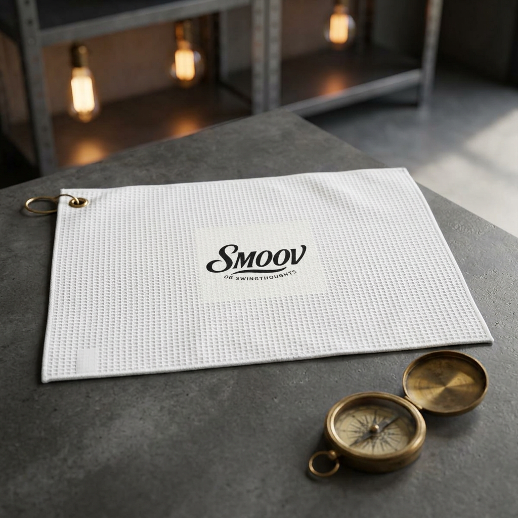 SMOOV Logo Golf Towel — Lightweight White Golf Accessory with Ring
