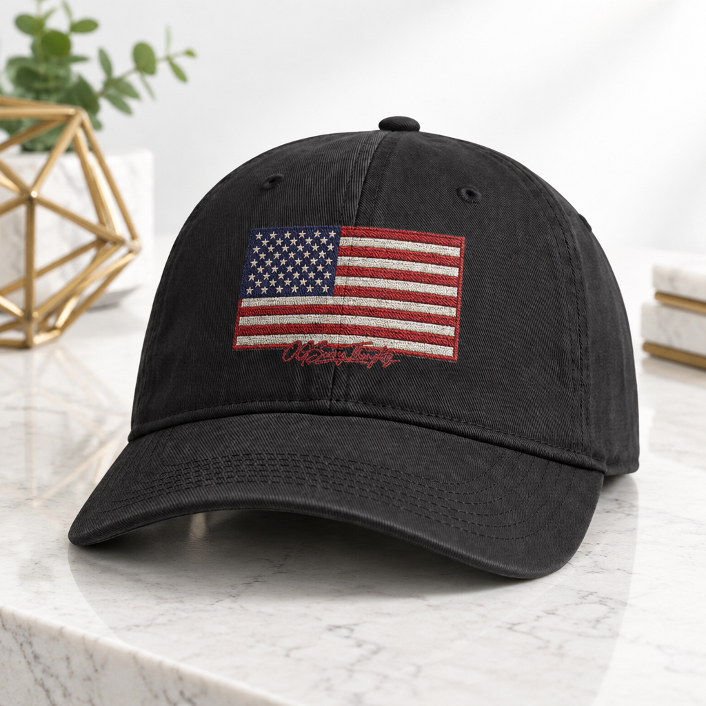 Embroidered Distressed American Flag Cap — Coastal Washed Baseball Hat