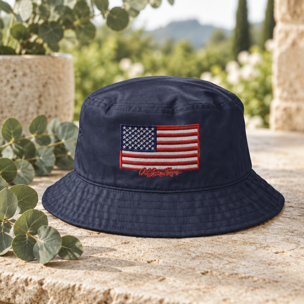 OG Swing Thoughts American Flag Bucket Hat — Vintage USA Embroidered Patriotic Hat