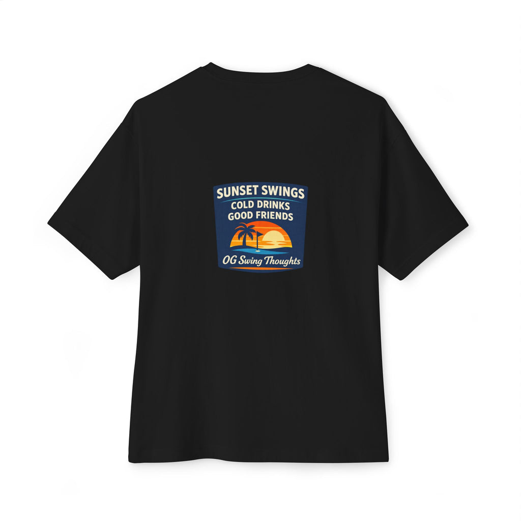 Sunset Swings Tee — 'Sunset Swings: Cold Drinks, Good Friends' Casual Boxy T-Shirt