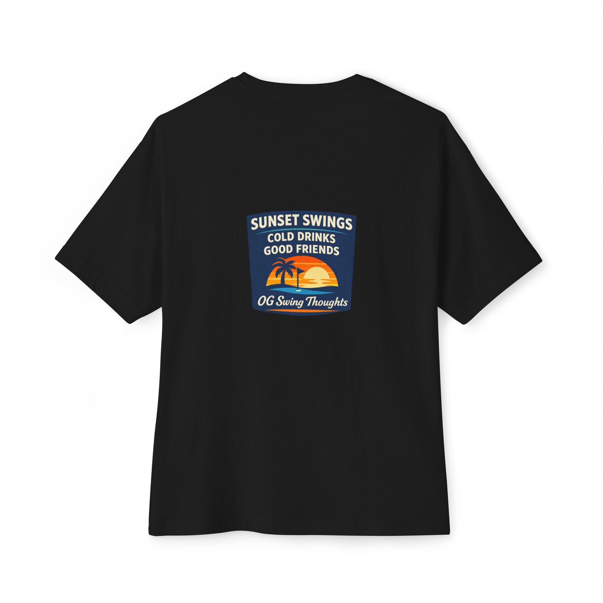 Sunset Swings Tee — 'Sunset Swings: Cold Drinks, Good Friends' Casual Boxy T-Shirt