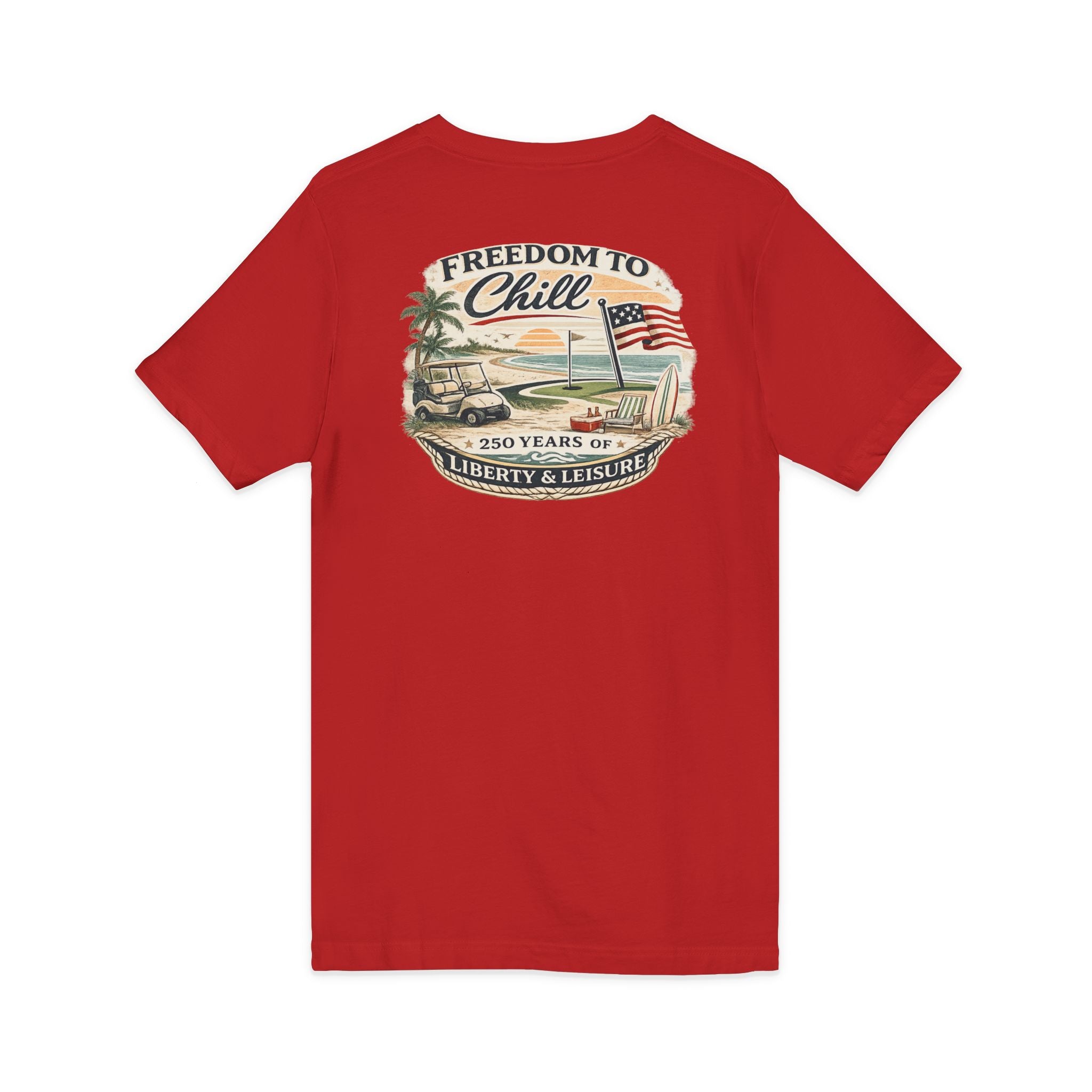 Freedom to Chill V-Neck Tee — Patriotic Beach Vintage Graphic