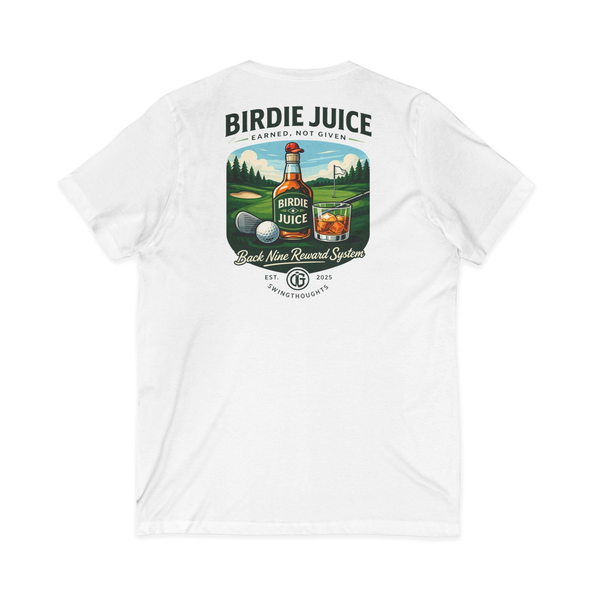 Birdie Juice Social Club Golf T‑Shirt — Vintage Golf Juice Logo V‑Neck
