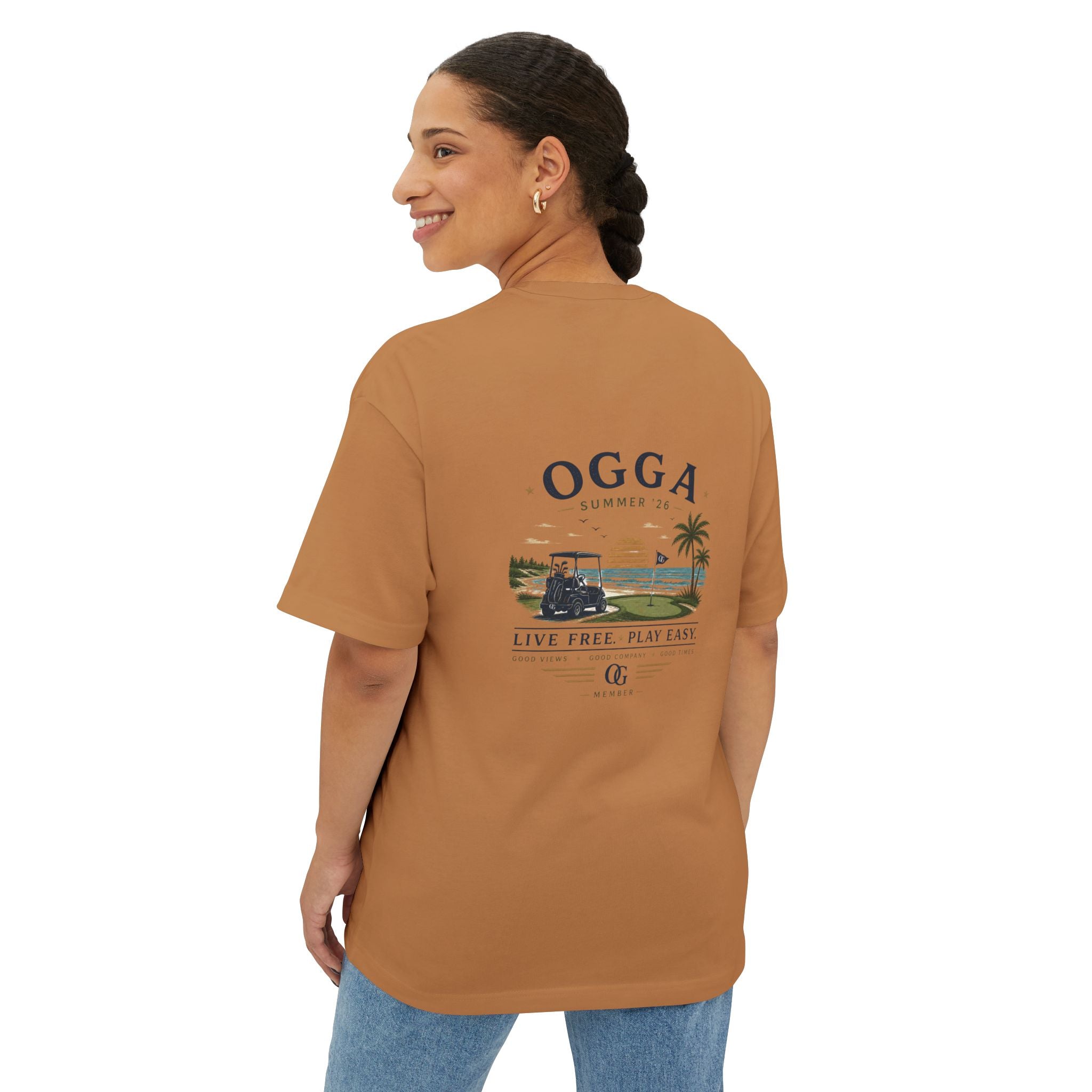 OGGA Beach Tee — "Live Free, Play Easy" Oversized Boxy T-Shirt