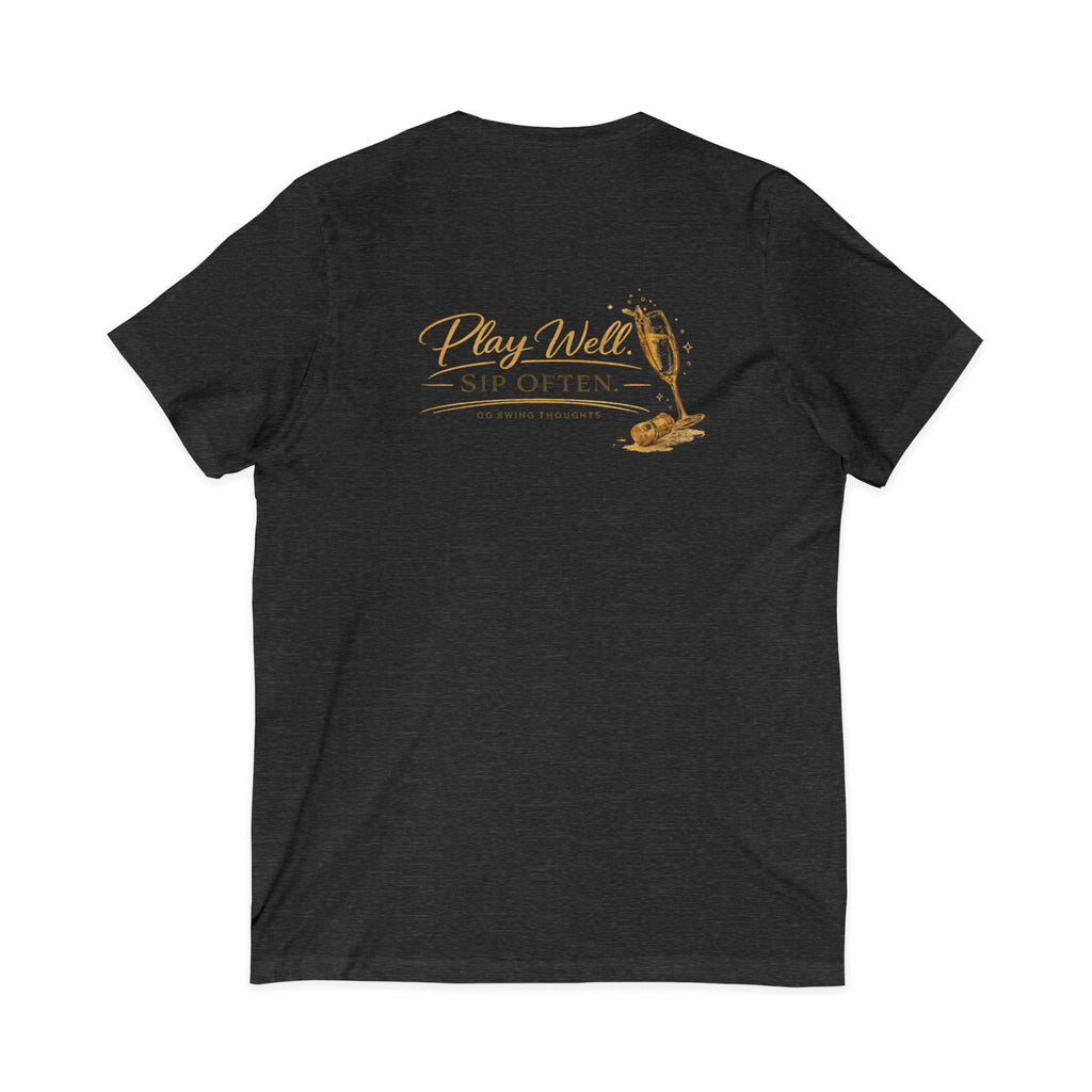 Bogeys & Bubbles V-Neck Tee — “Play Well, Sip Often”