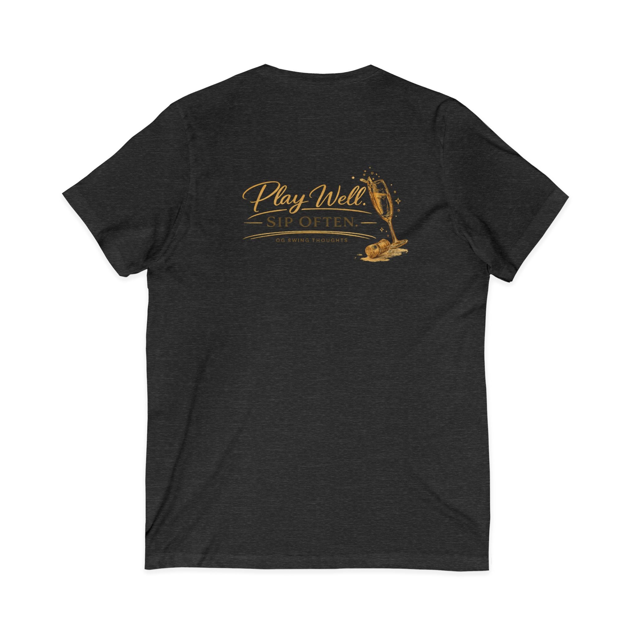 Bogeys & Bubbles V-Neck Tee — “Play Well, Sip Often”