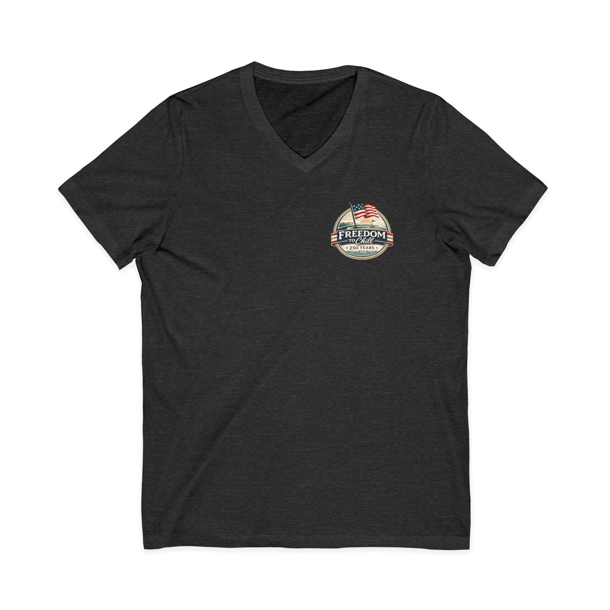 Freedom to Chill V-Neck Tee — Patriotic Beach Vintage Graphic