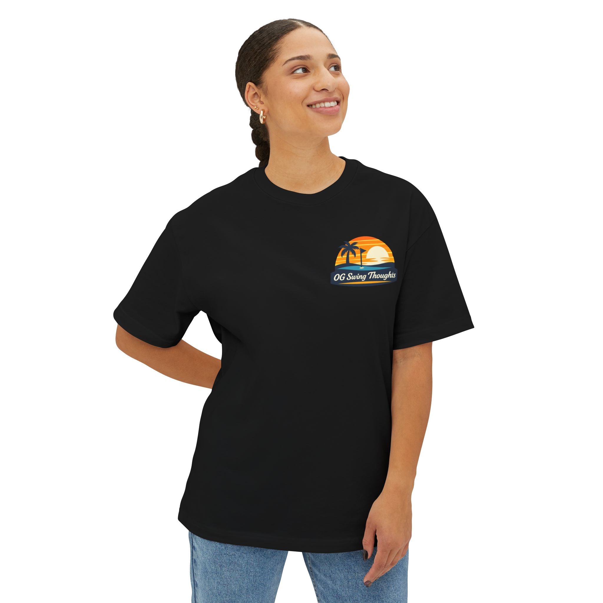 Sunset Swings Tee — 'Sunset Swings: Cold Drinks, Good Friends' Casual Boxy T-Shirt