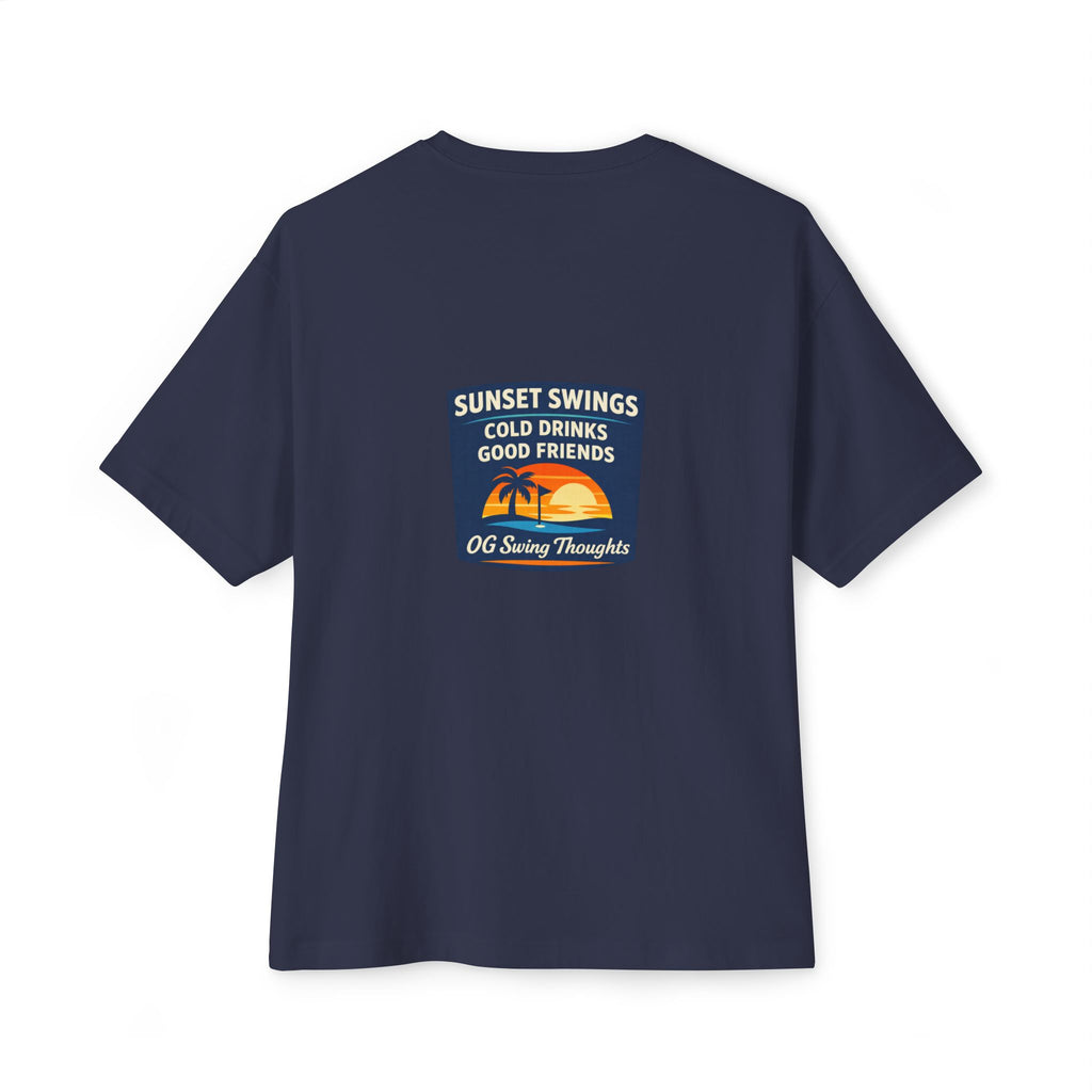 Sunset Swings Tee — 'Sunset Swings: Cold Drinks, Good Friends' Casual Boxy T-Shirt
