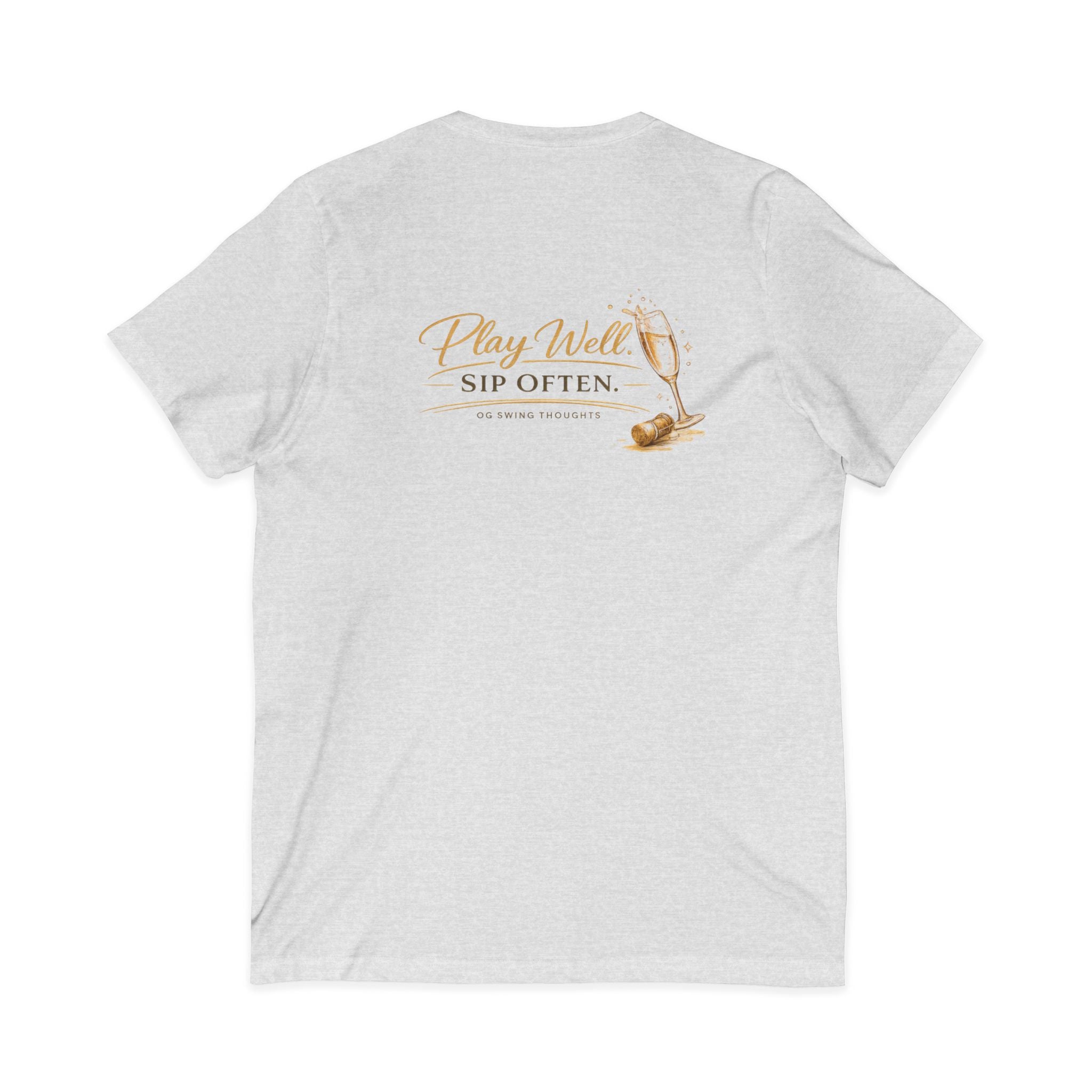 Bogeys & Bubbles V-Neck Tee — “Play Well, Sip Often”