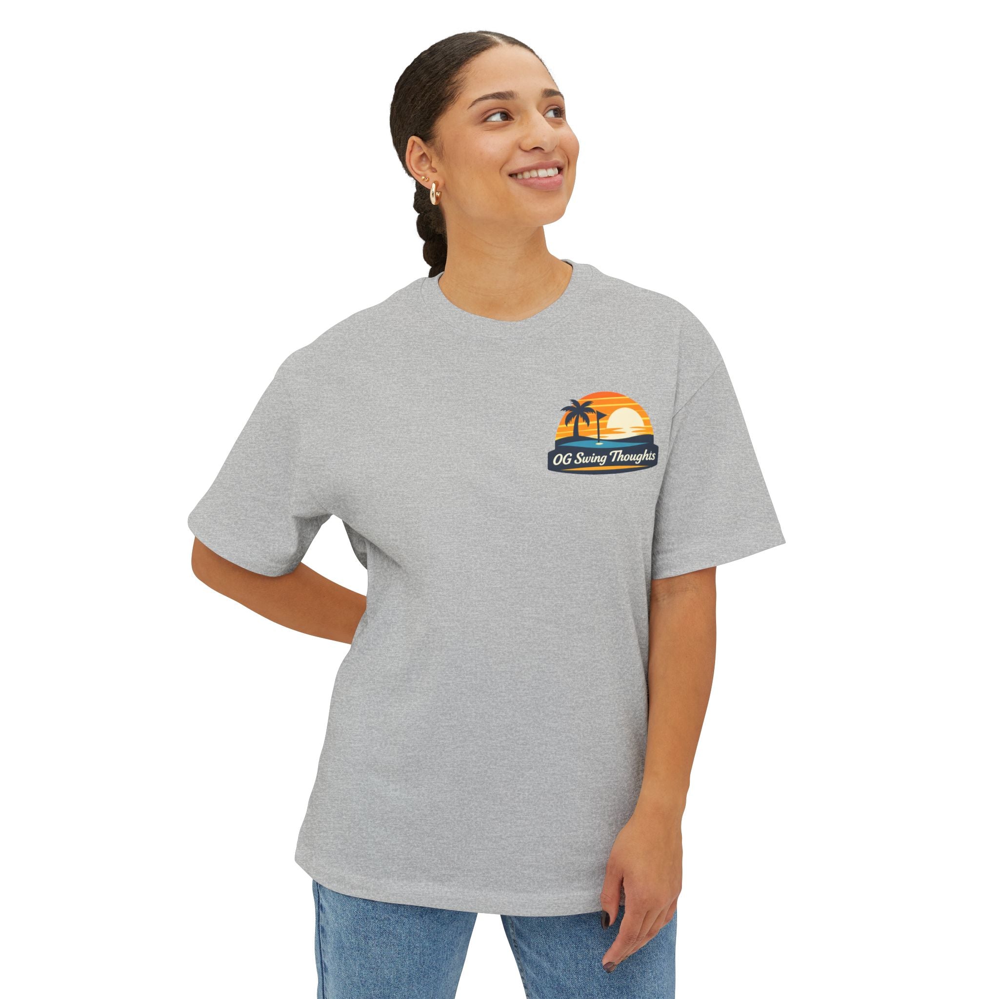 Sunset Swings Tee — 'Sunset Swings: Cold Drinks, Good Friends' Casual Boxy T-Shirt