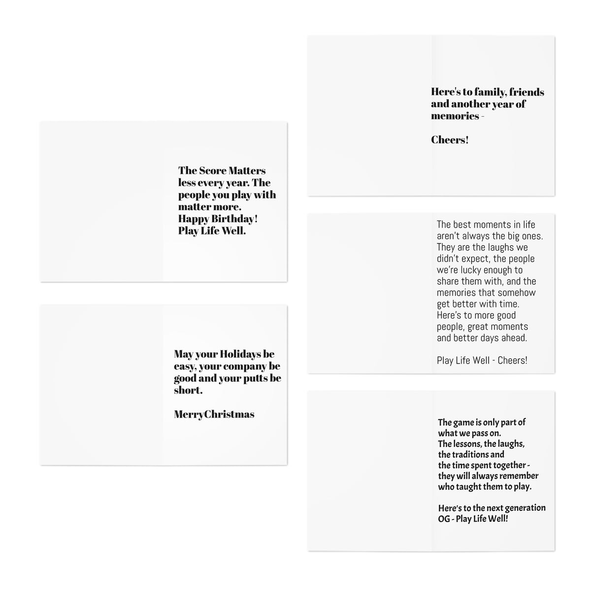 Play Life Well Greeting Card Set (5-Pack) — 'Life Moments', 'Another Year Another Round', 'Thanks to the Good Ones'