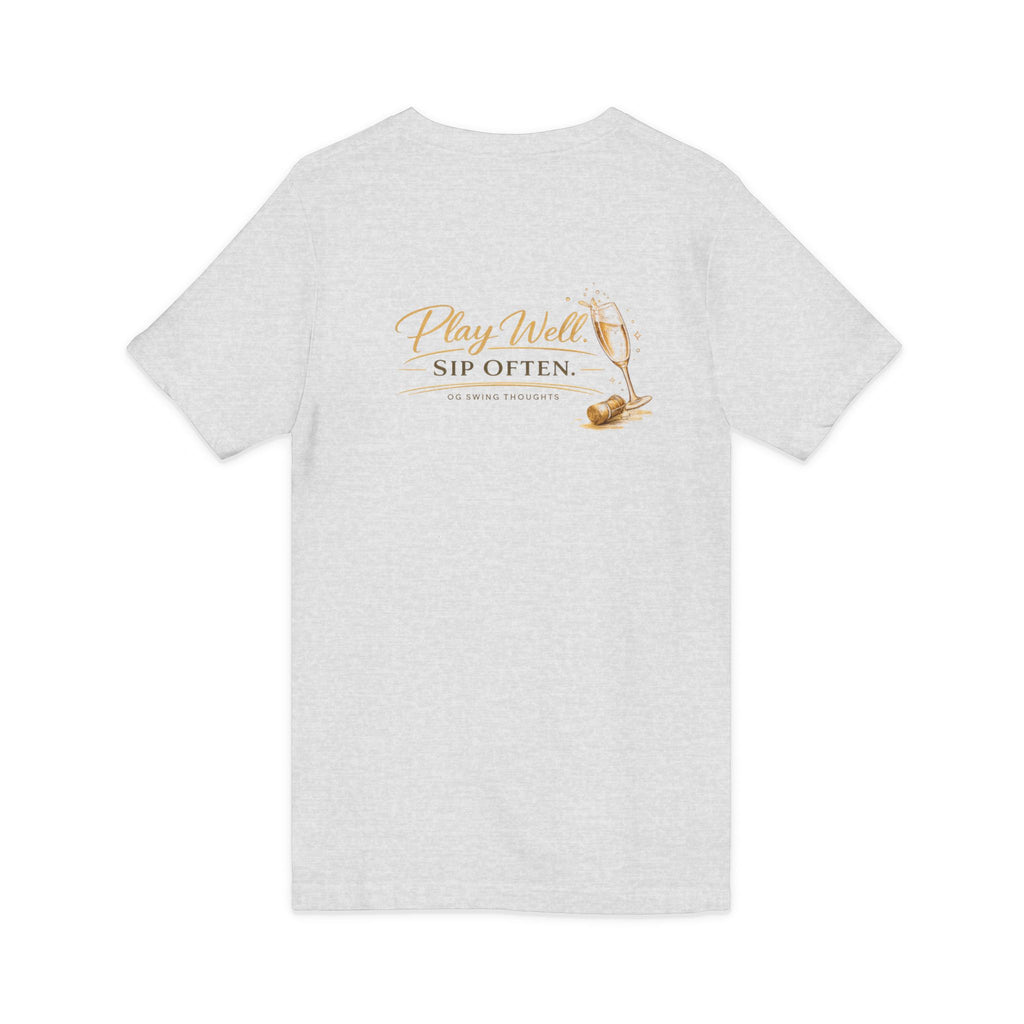 Bogeys & Bubbles V-Neck Tee — “Play Well, Sip Often”