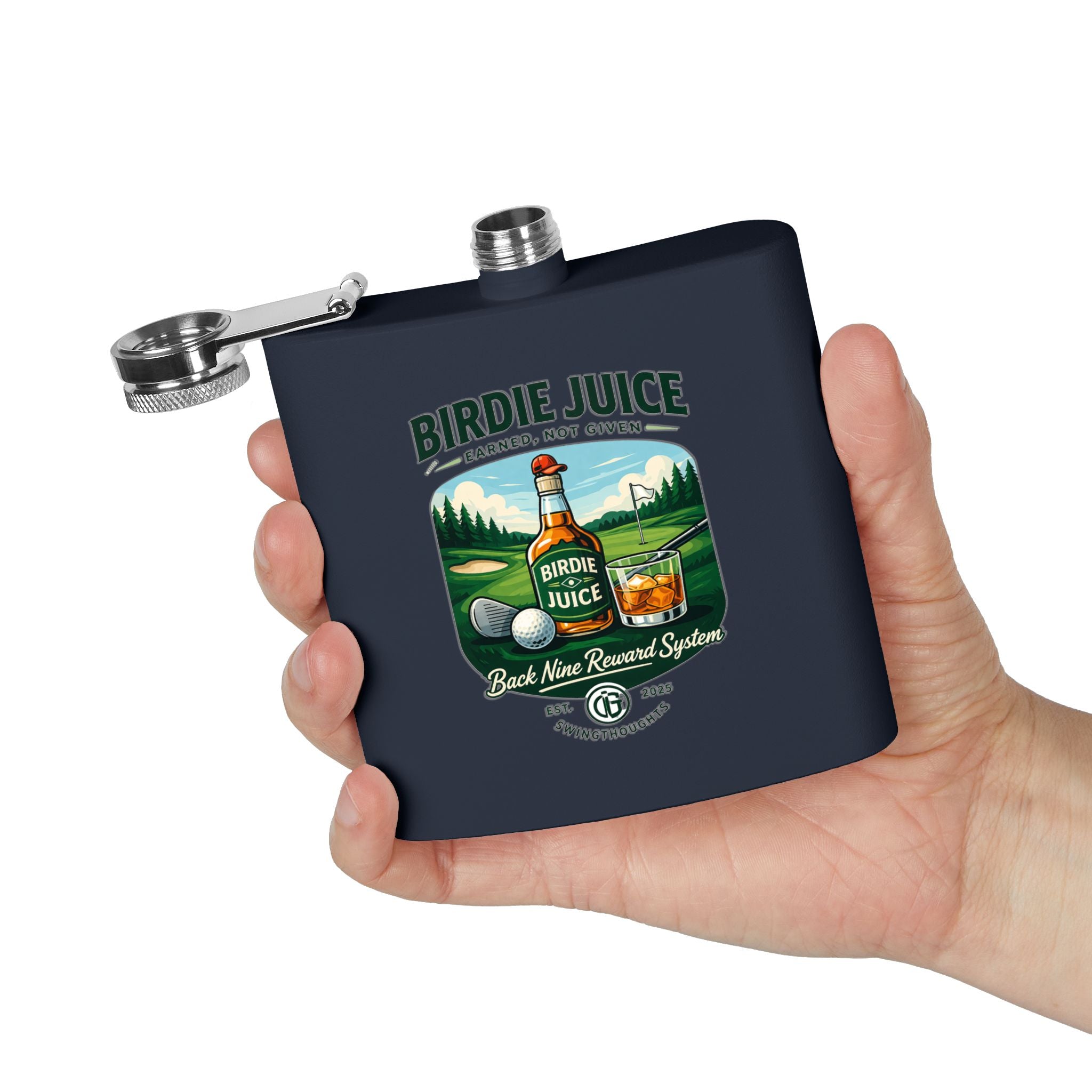 Golf Flask — “Birdie Juice” 6oz Stainless Steel Hip Flask (Golf Gift)