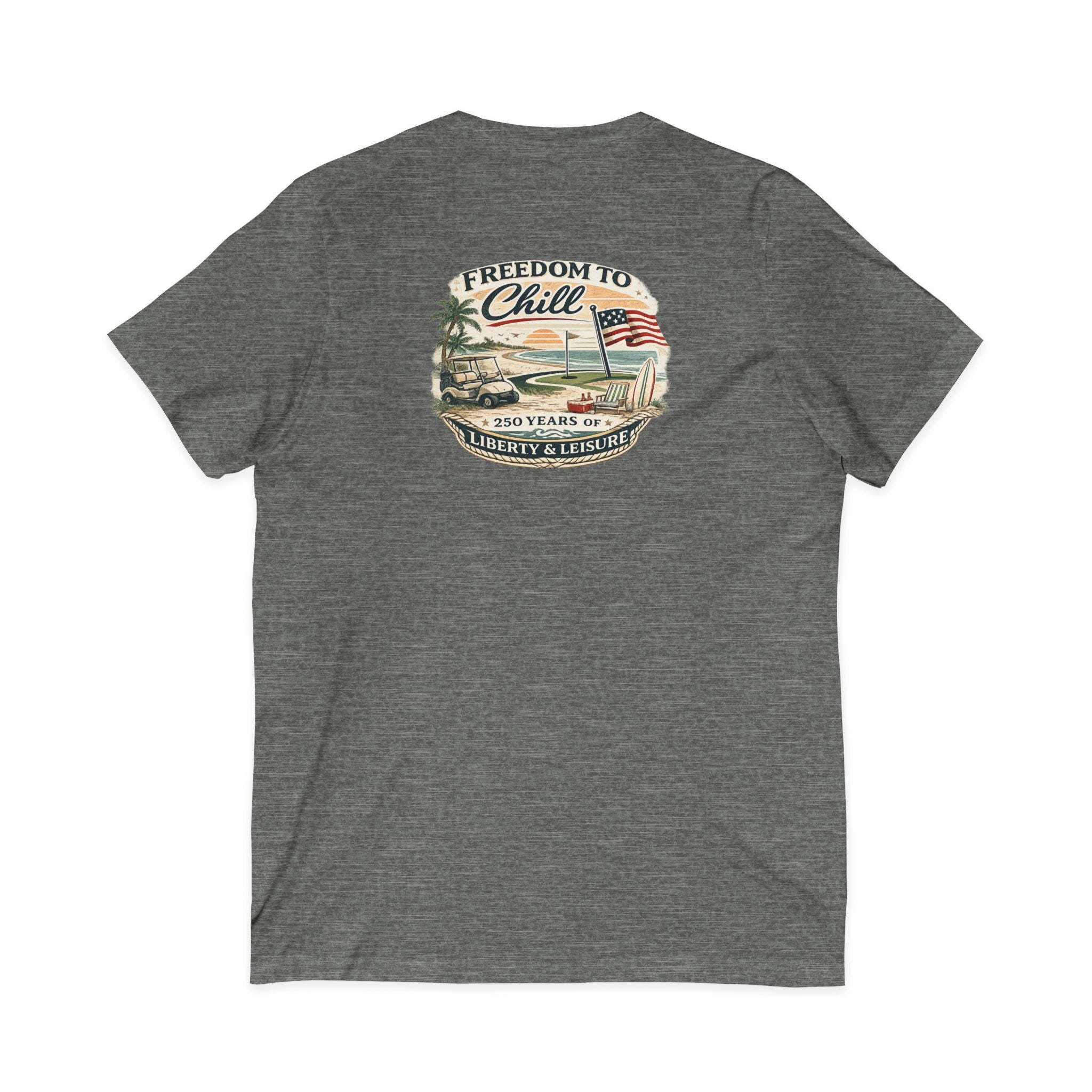 Freedom to Chill V-Neck Tee — Patriotic Beach Vintage Graphic