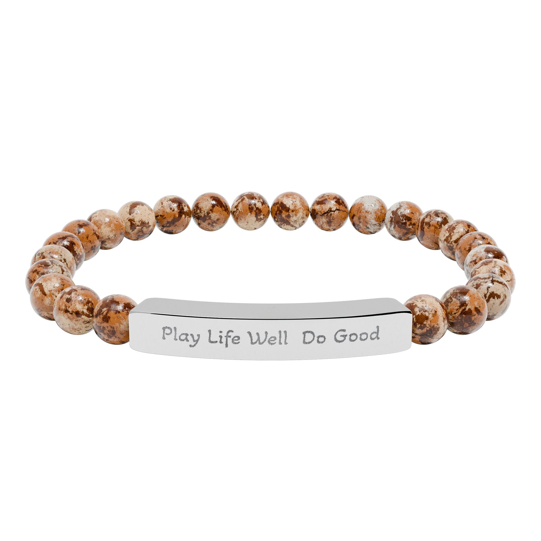 Play Life Well Do Good Natural Stone Stretch Bracelet — Polished Bar Bead Bracelet