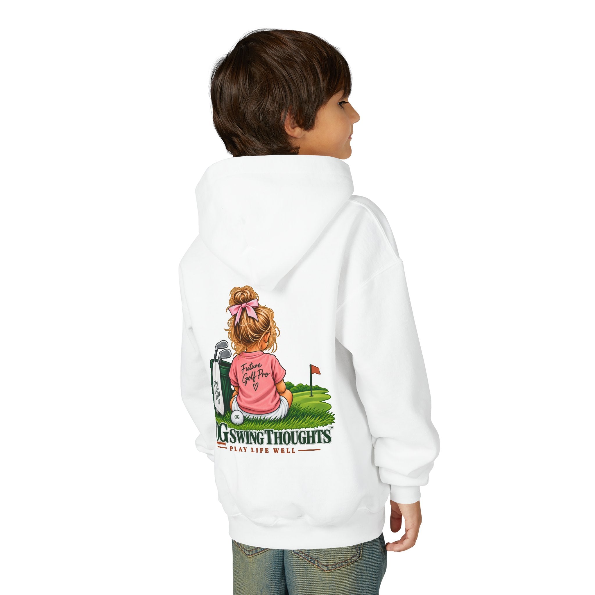 "Future Golf Pro" Youth Golf Hoodie — "OG Swing Thoughts" Cute Girl Golfer Graphic