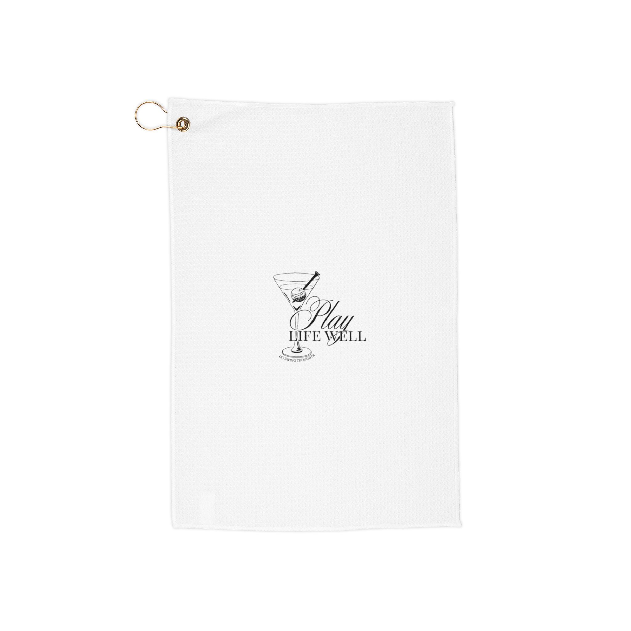 Golf Towel - 'Play Life Well' Microfiber Towel with Grommet & Hook