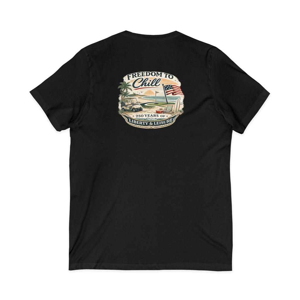 Freedom to Chill V-Neck Tee — Patriotic Beach Vintage Graphic