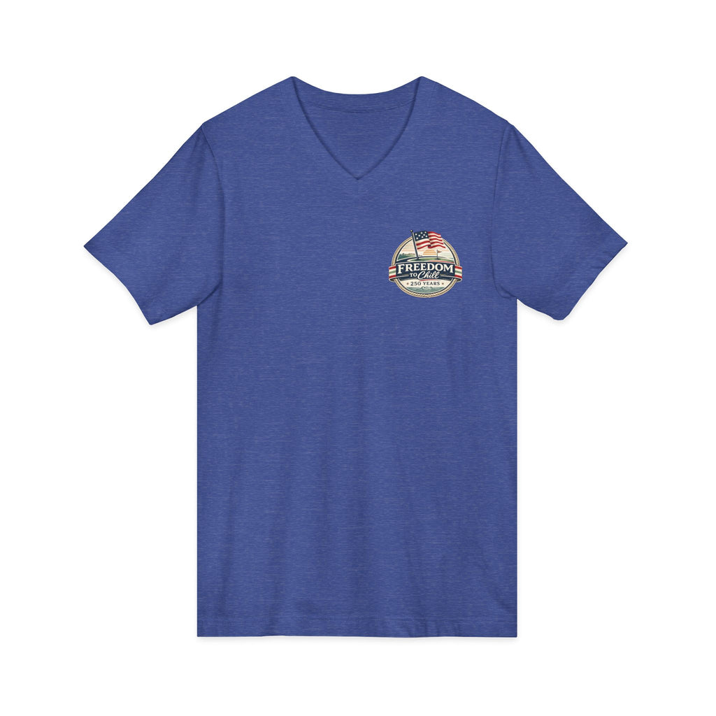 Freedom to Chill V-Neck Tee — Patriotic Beach Vintage Graphic