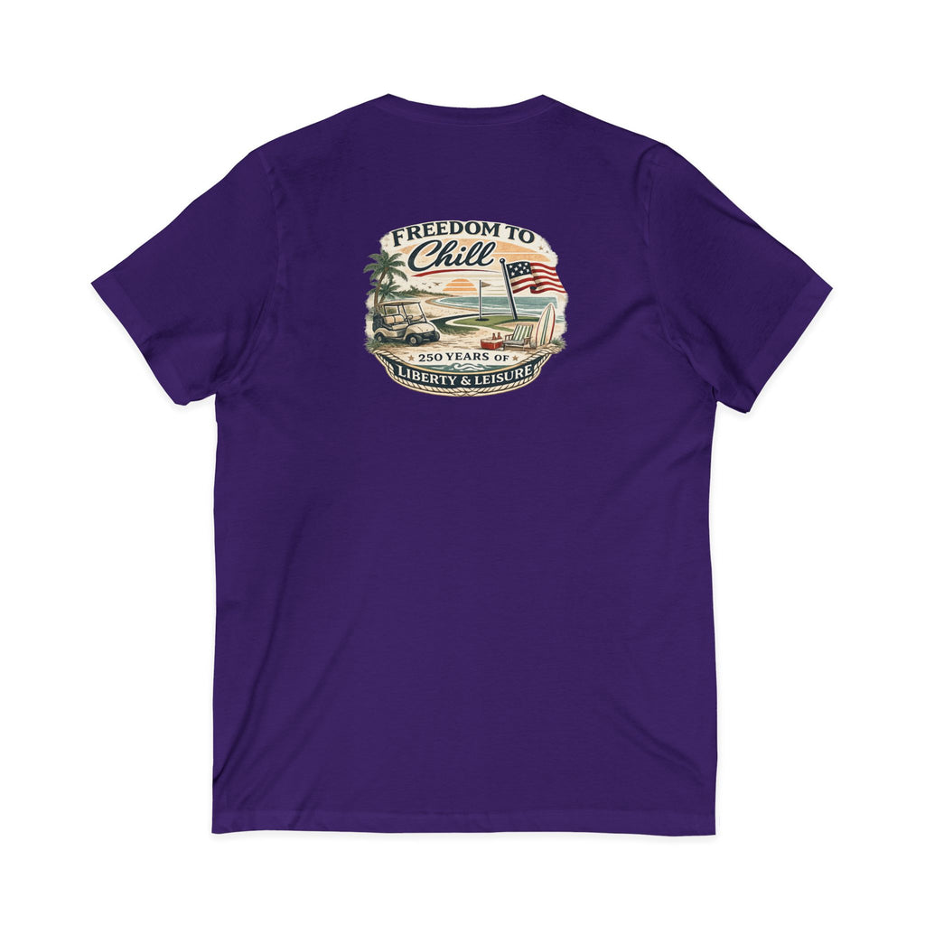 Freedom to Chill V-Neck Tee — Patriotic Beach Vintage Graphic