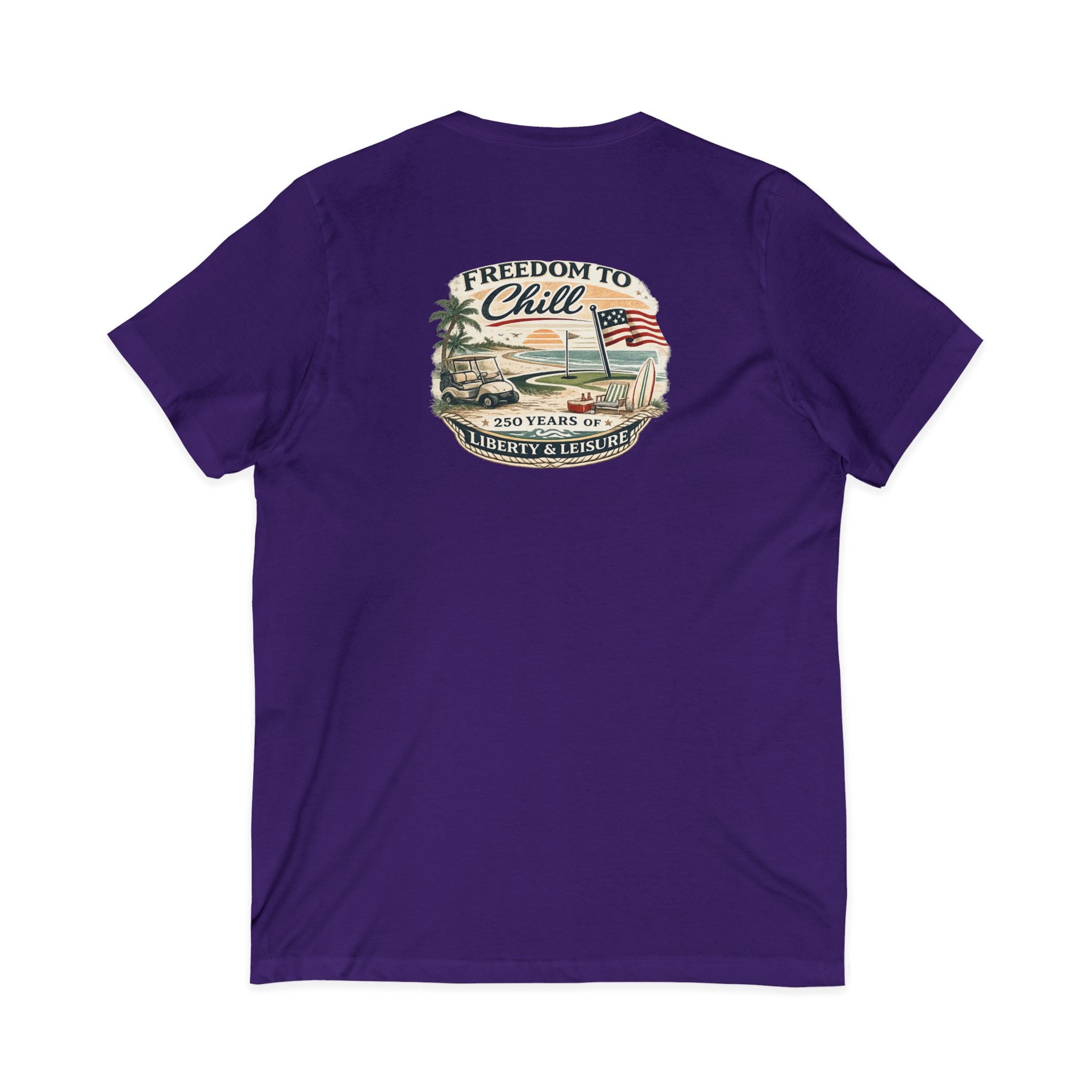 Freedom to Chill V-Neck Tee — Patriotic Beach Vintage Graphic
