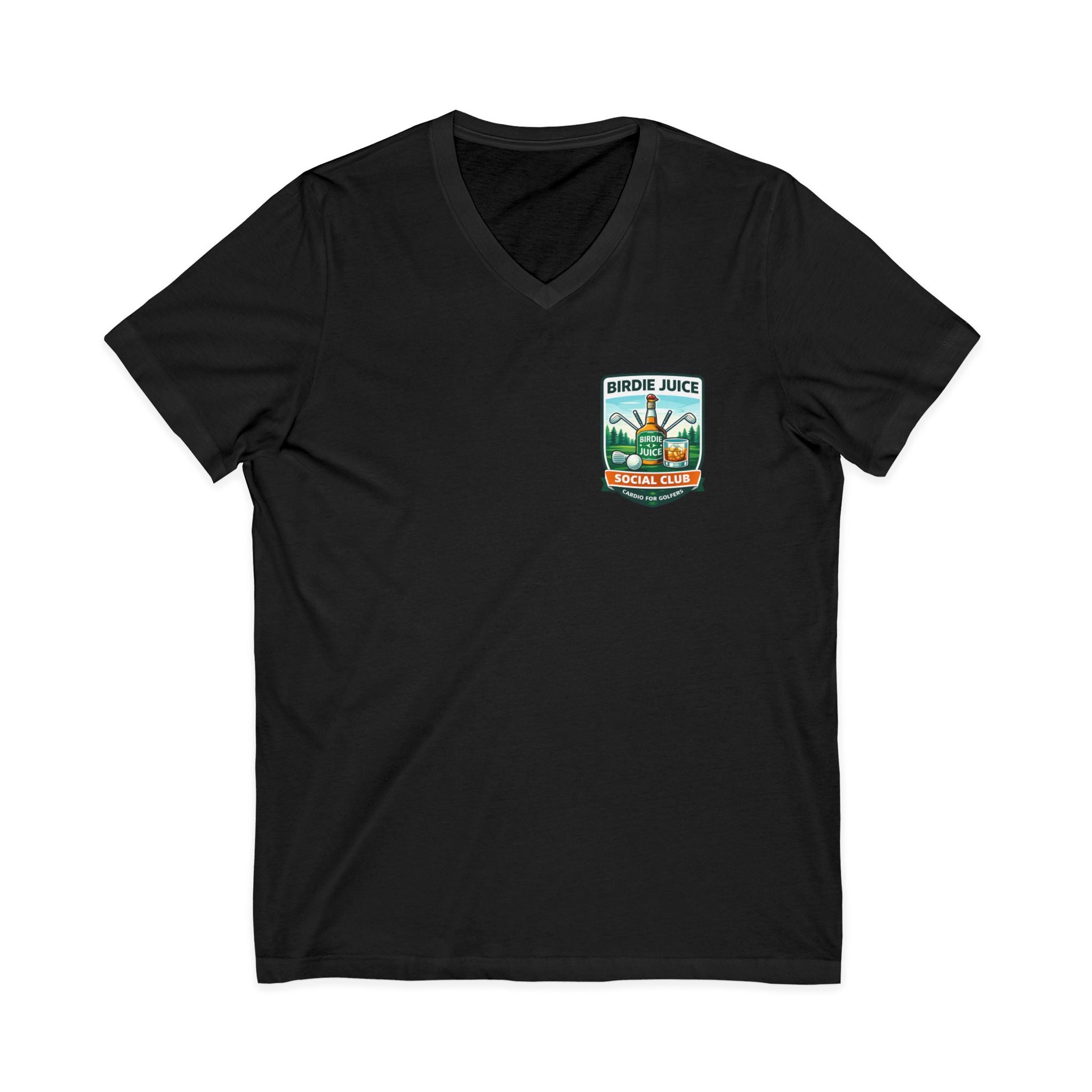 Birdie Juice Social Club Golf T‑Shirt — Vintage Golf Juice Logo V‑Neck