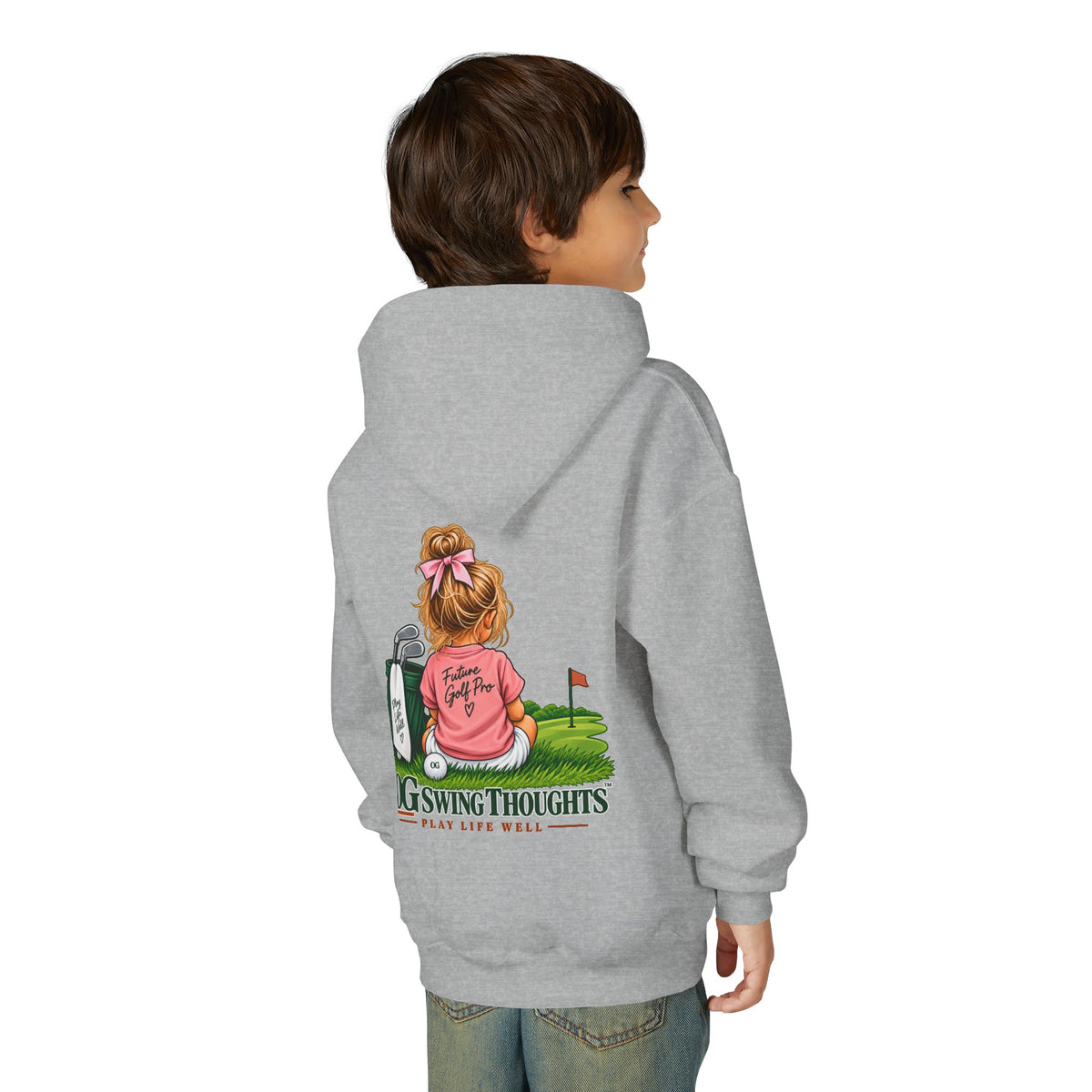 "Future Golf Pro" Youth Golf Hoodie — "OG Swing Thoughts" Cute Girl Golfer Graphic