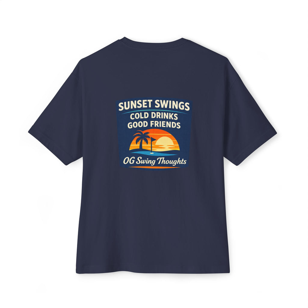 Sunset Swings Tee — 'Sunset Swings: Cold Drinks, Good Friends' Casual Boxy T-Shirt