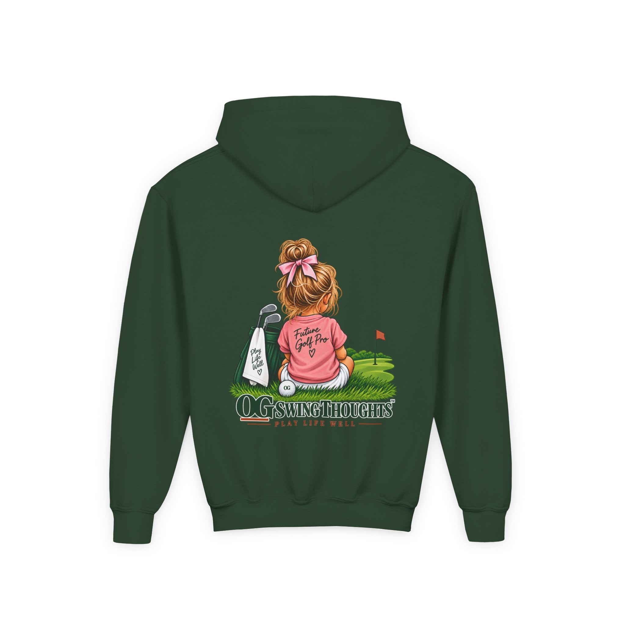 "Future Golf Pro" Youth Golf Hoodie — "OG Swing Thoughts" Cute Girl Golfer Graphic