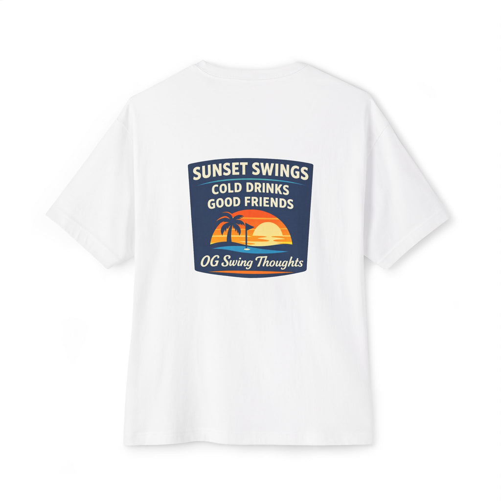 Sunset Swings Tee — 'Sunset Swings: Cold Drinks, Good Friends' Casual Boxy T-Shirt