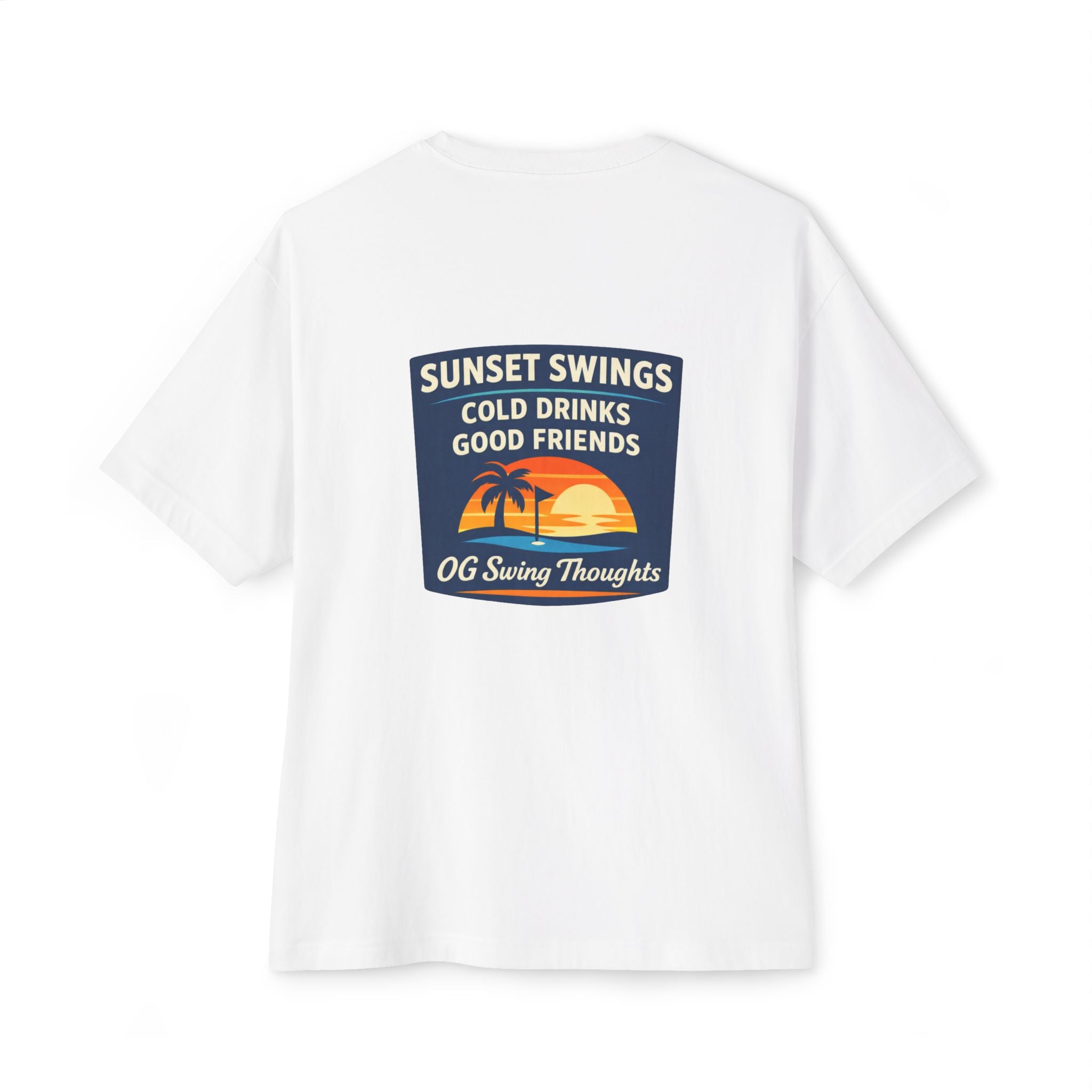 Sunset Swings Tee — 'Sunset Swings: Cold Drinks, Good Friends' Casual Boxy T-Shirt