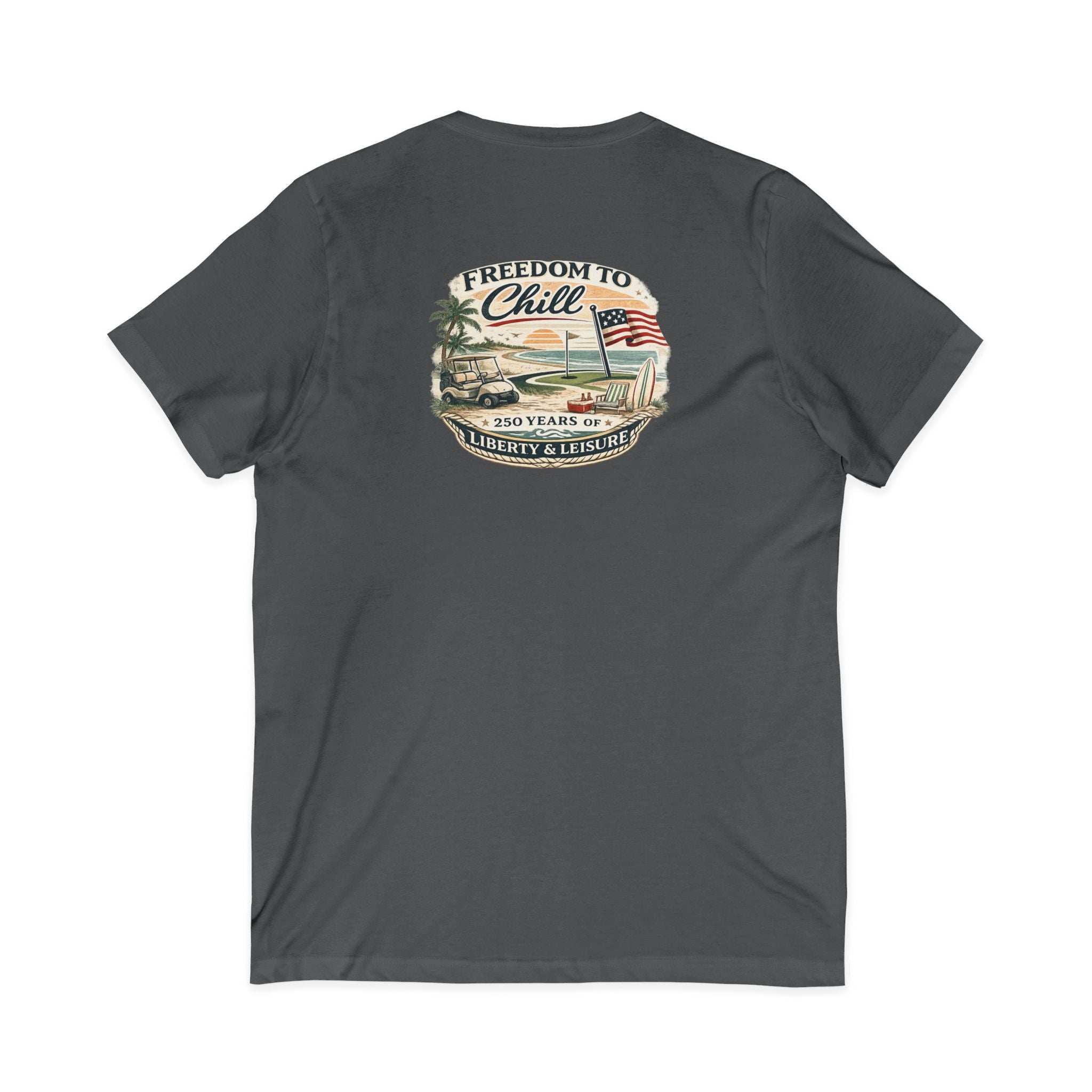 Freedom to Chill V-Neck Tee — Patriotic Beach Vintage Graphic