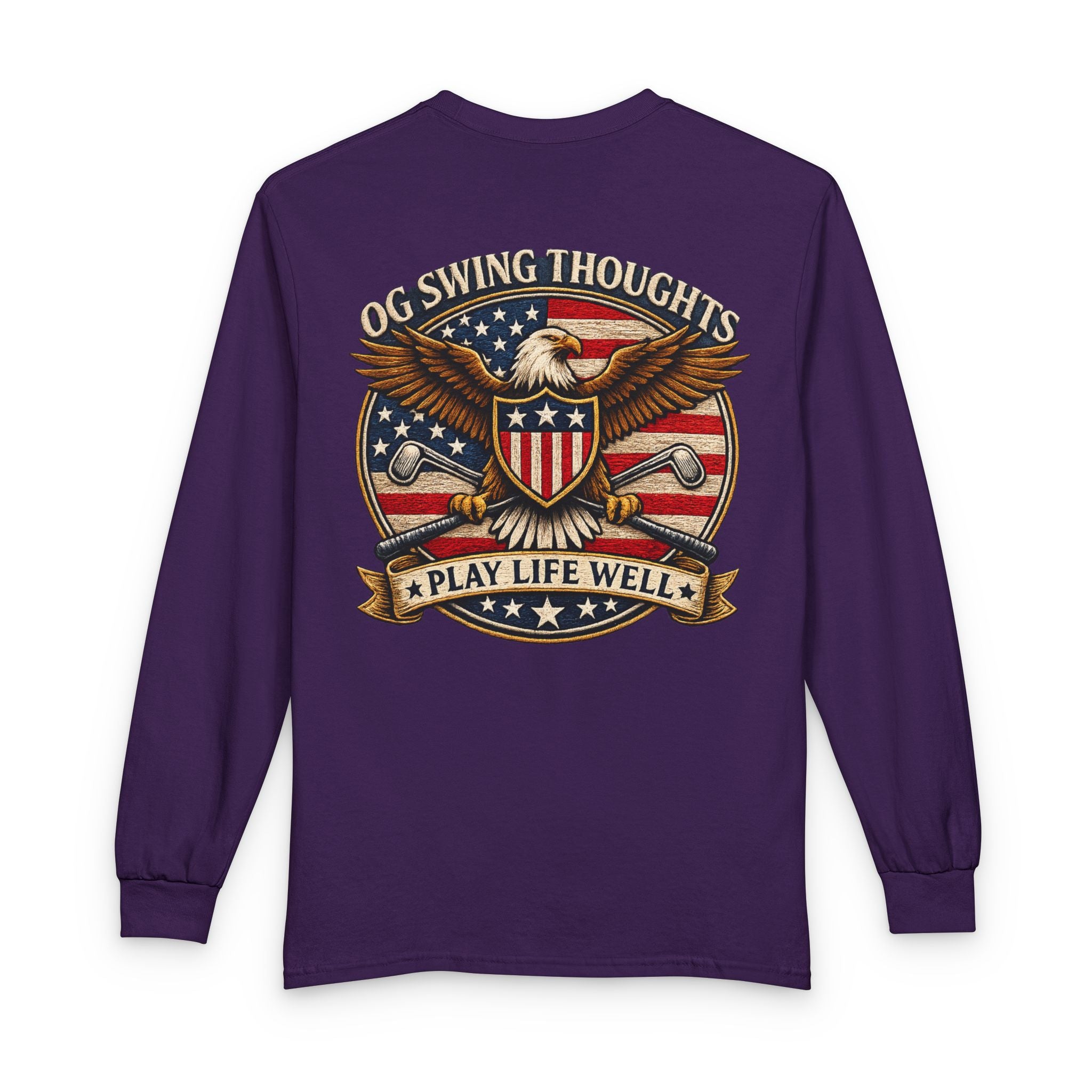 "Play Life Well" with Patriotic Eagle Vintage American Long Sleeve Crew