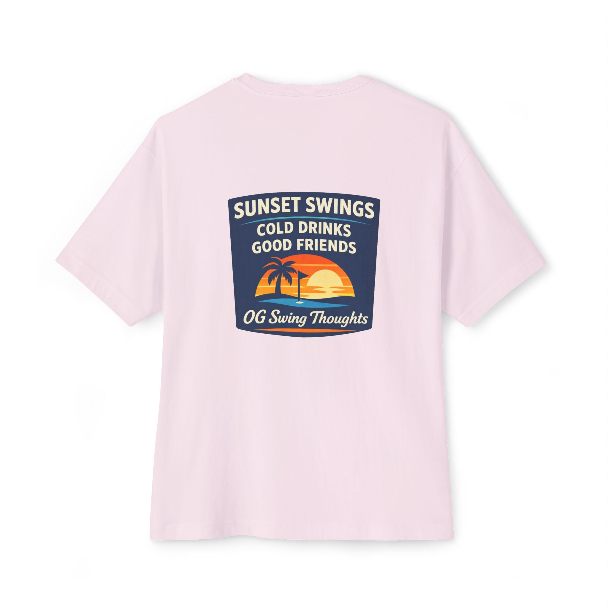 Sunset Swings Tee — 'Sunset Swings: Cold Drinks, Good Friends' Casual Boxy T-Shirt