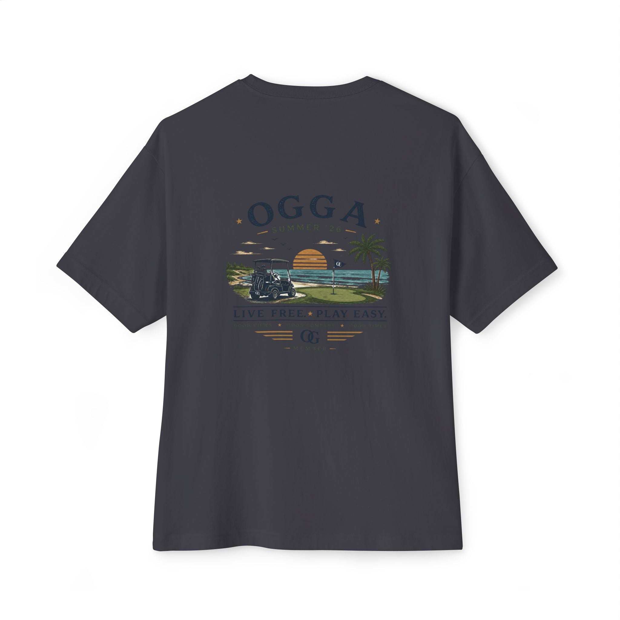 OGGA Beach Tee — "Live Free, Play Easy" Oversized Boxy T-Shirt
