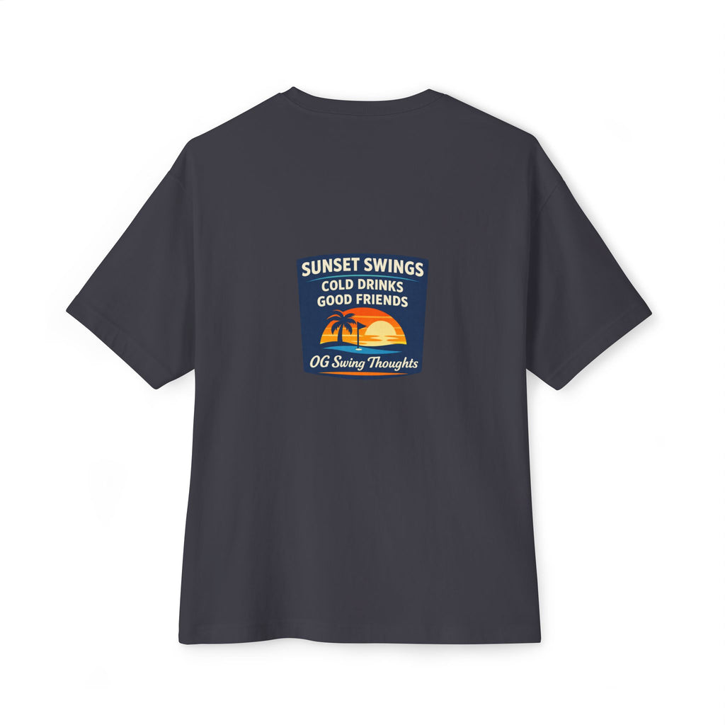 Sunset Swings Tee — 'Sunset Swings: Cold Drinks, Good Friends' Casual Boxy T-Shirt