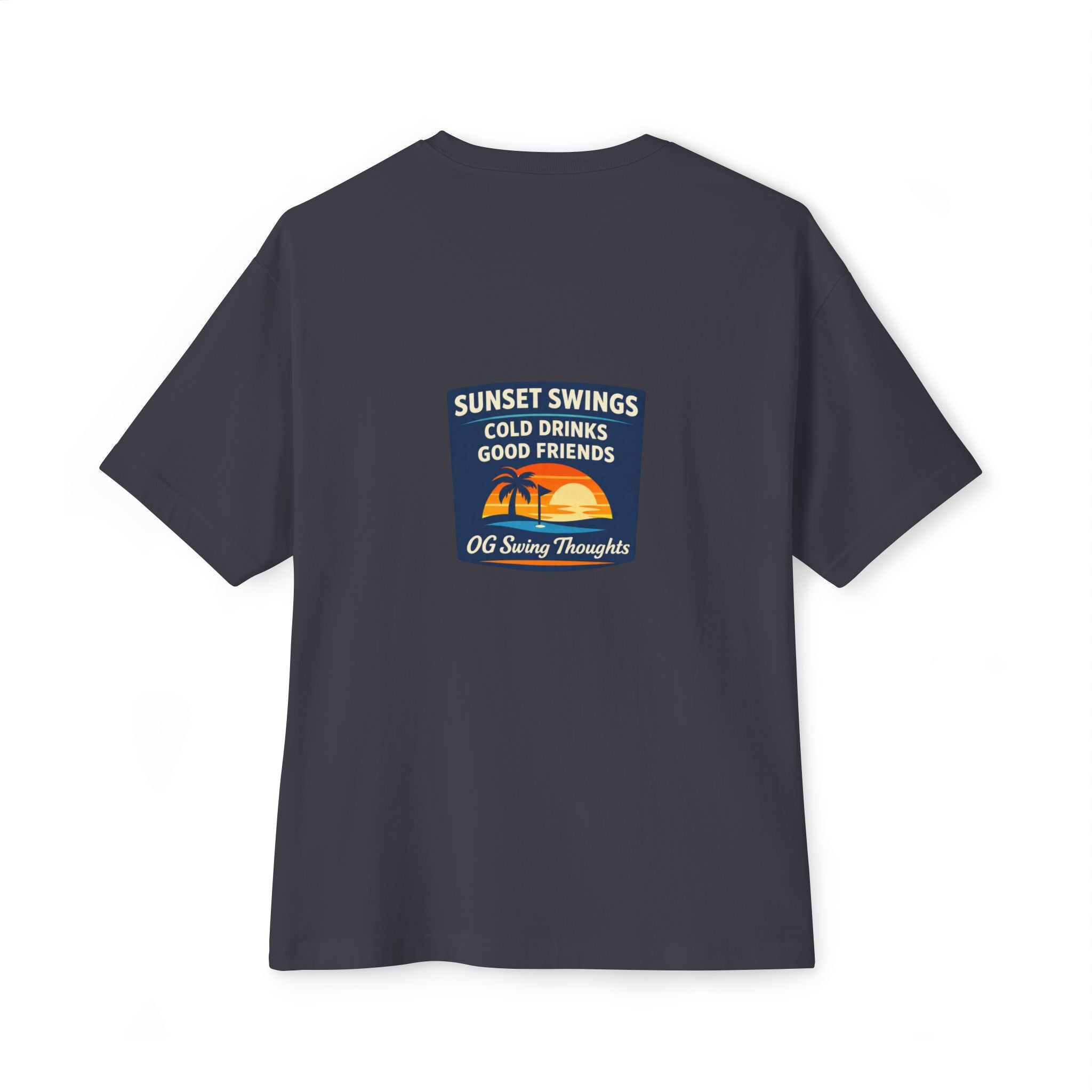 Sunset Swings Tee — 'Sunset Swings: Cold Drinks, Good Friends' Casual Boxy T-Shirt