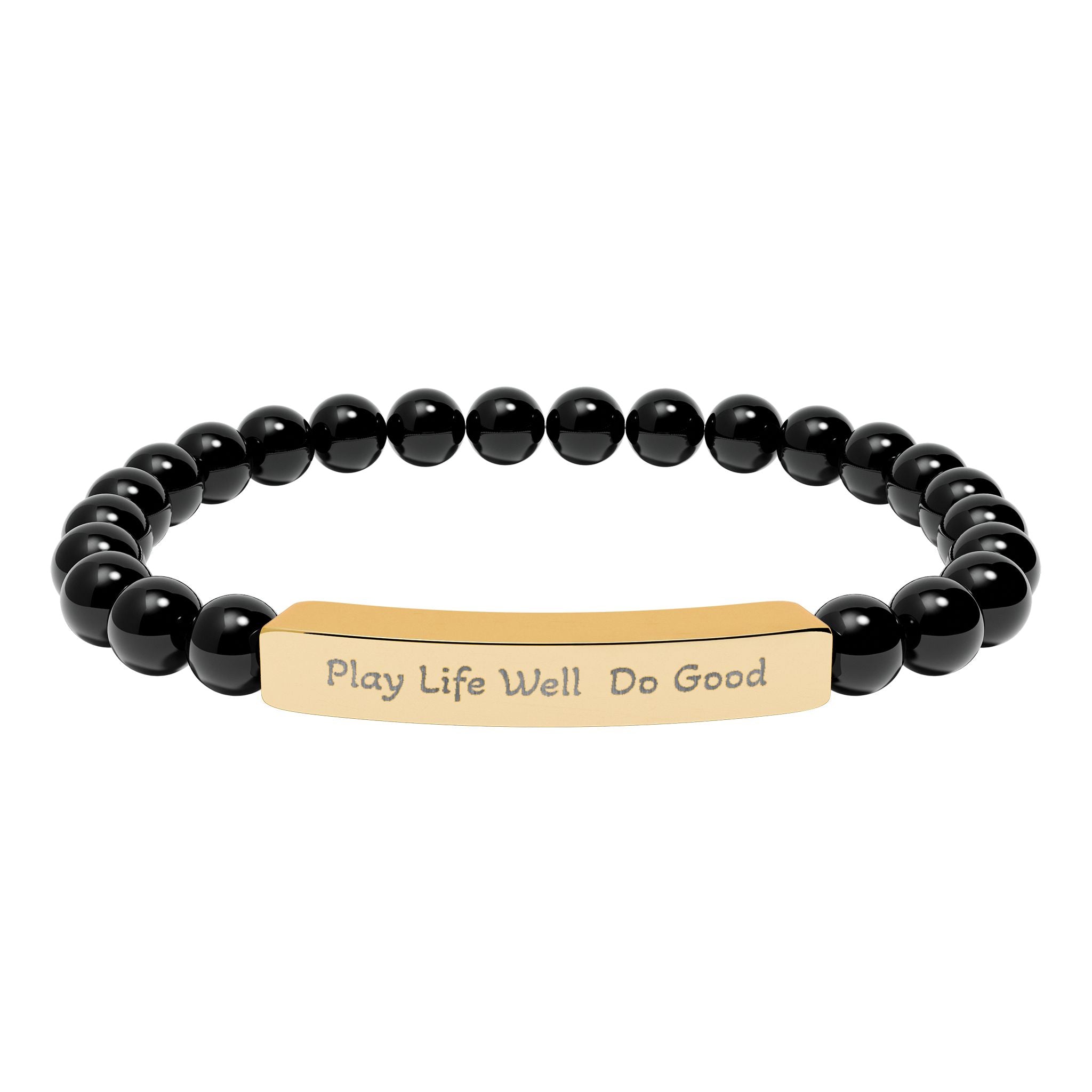 Play Life Well Do Good Natural Stone Stretch Bracelet — Polished Bar Bead Bracelet