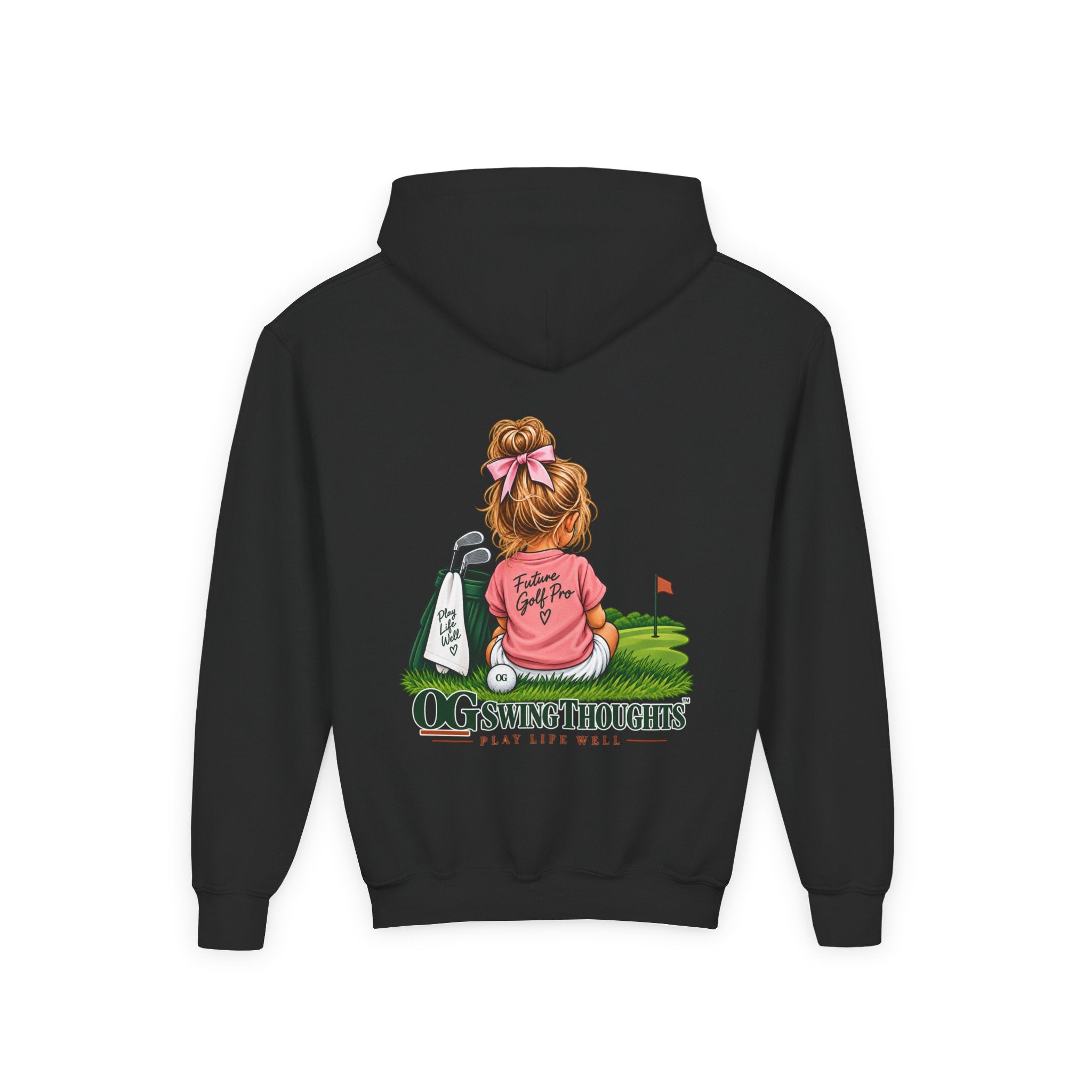 "Future Golf Pro" Youth Golf Hoodie — "OG Swing Thoughts" Cute Girl Golfer Graphic