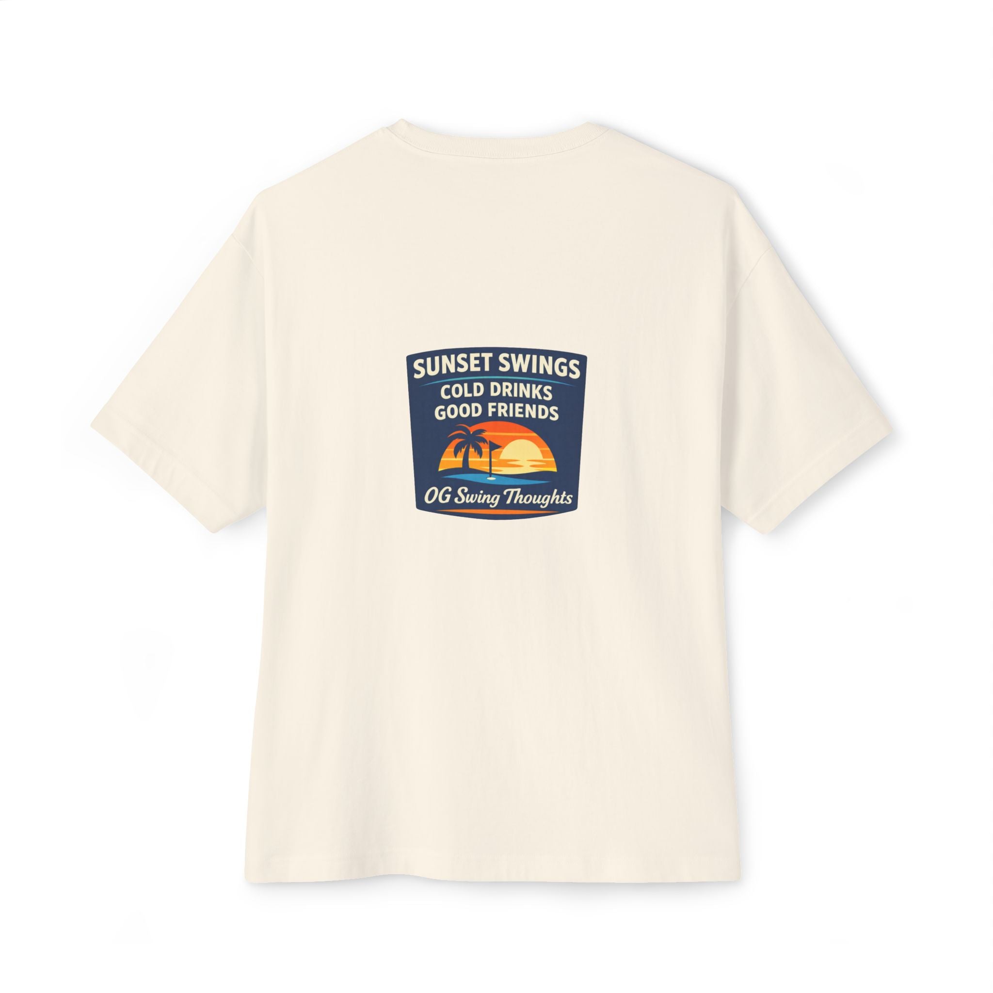 Sunset Swings Tee — 'Sunset Swings: Cold Drinks, Good Friends' Casual Boxy T-Shirt
