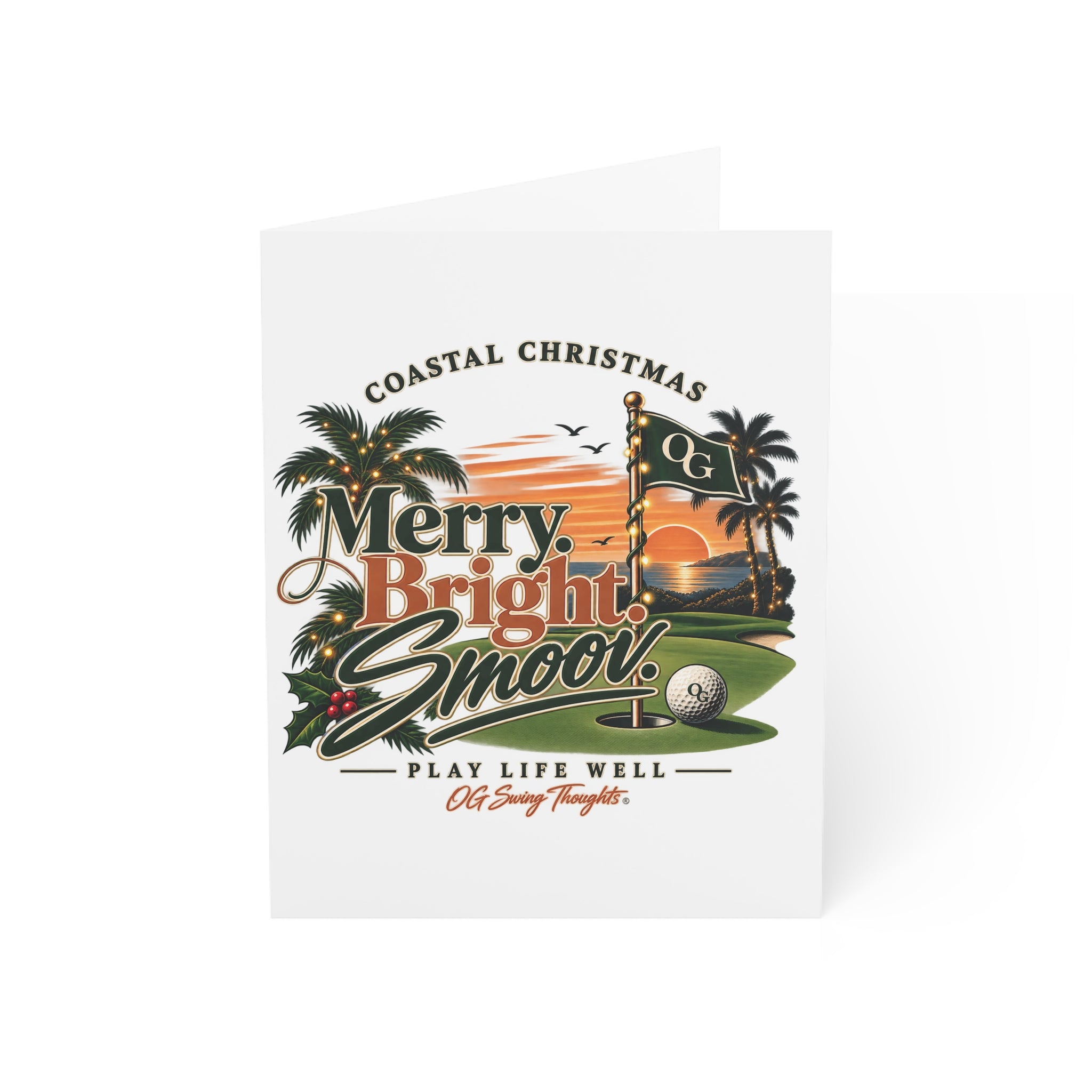 Coastal Christmas Golf Greeting Cards – "Merry Bright & Smoov" Holiday Note Cards (Pack Options)