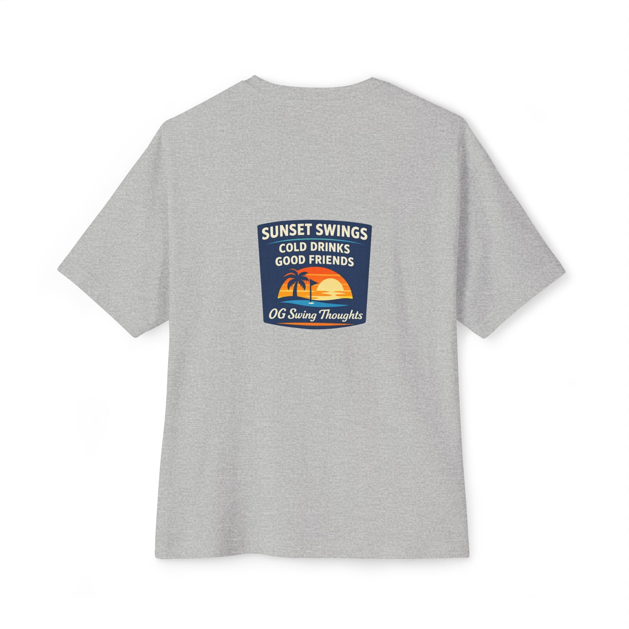 Sunset Swings Tee — 'Sunset Swings: Cold Drinks, Good Friends' Casual Boxy T-Shirt