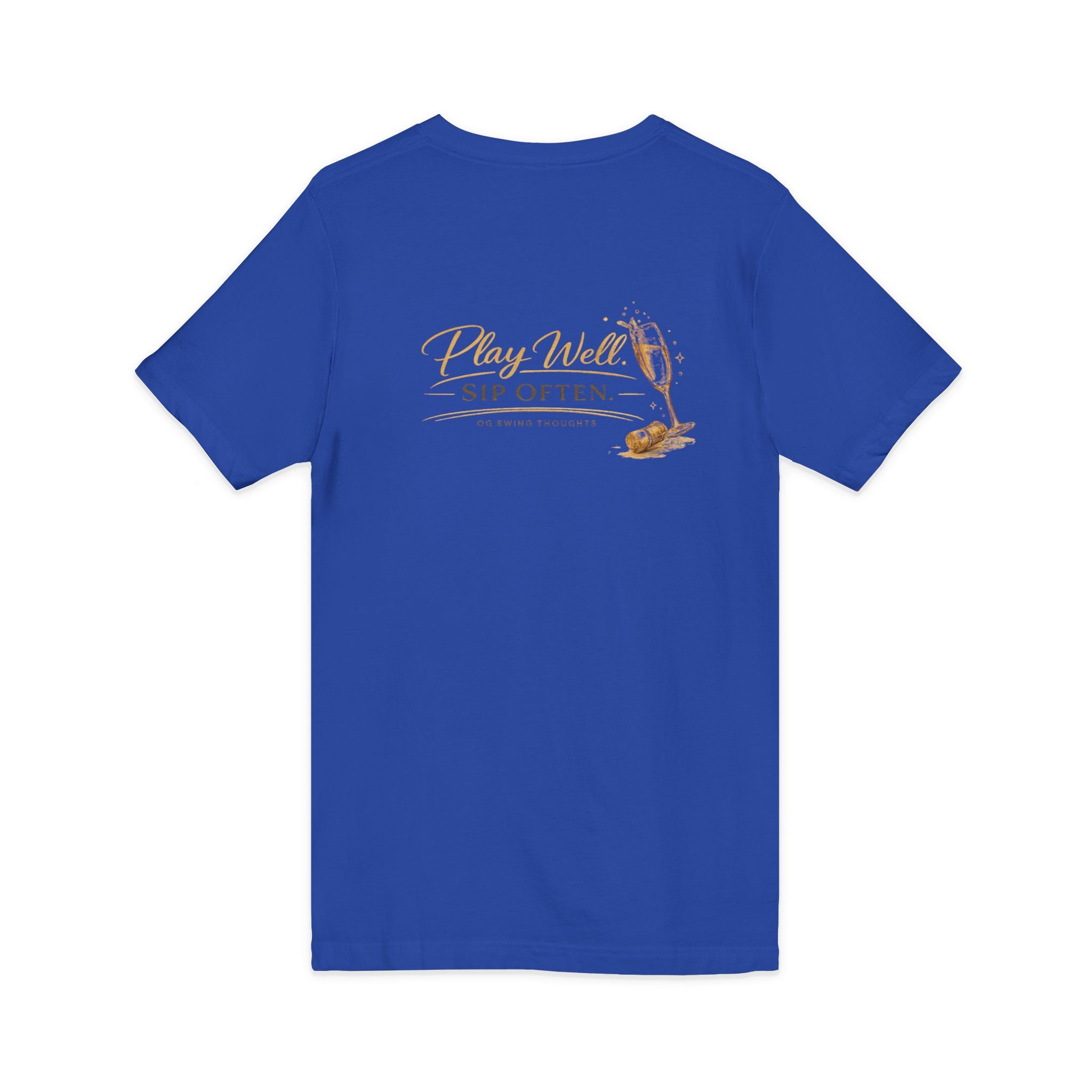 Bogeys & Bubbles V-Neck Tee — “Play Well, Sip Often”