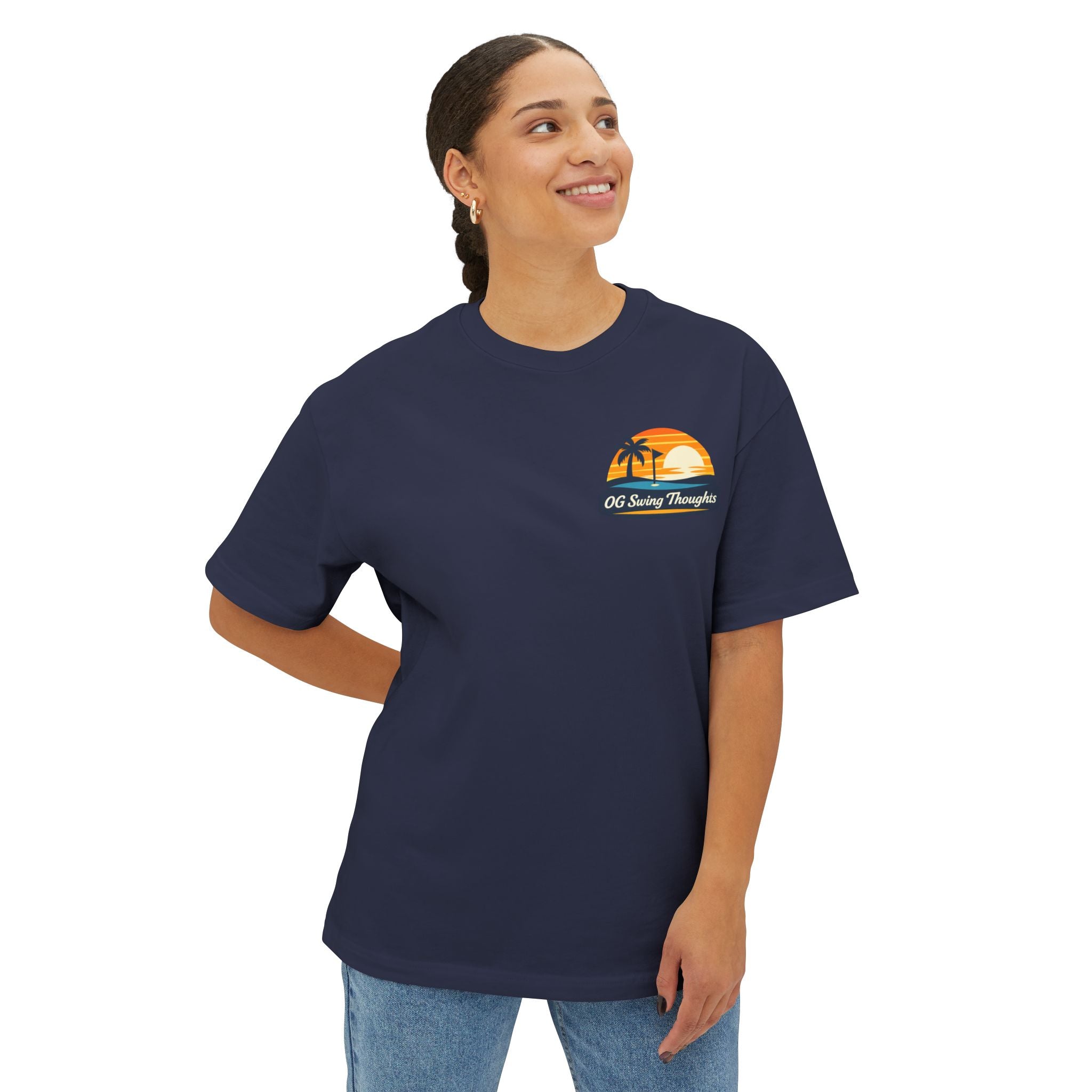 Sunset Swings Tee — 'Sunset Swings: Cold Drinks, Good Friends' Casual Boxy T-Shirt