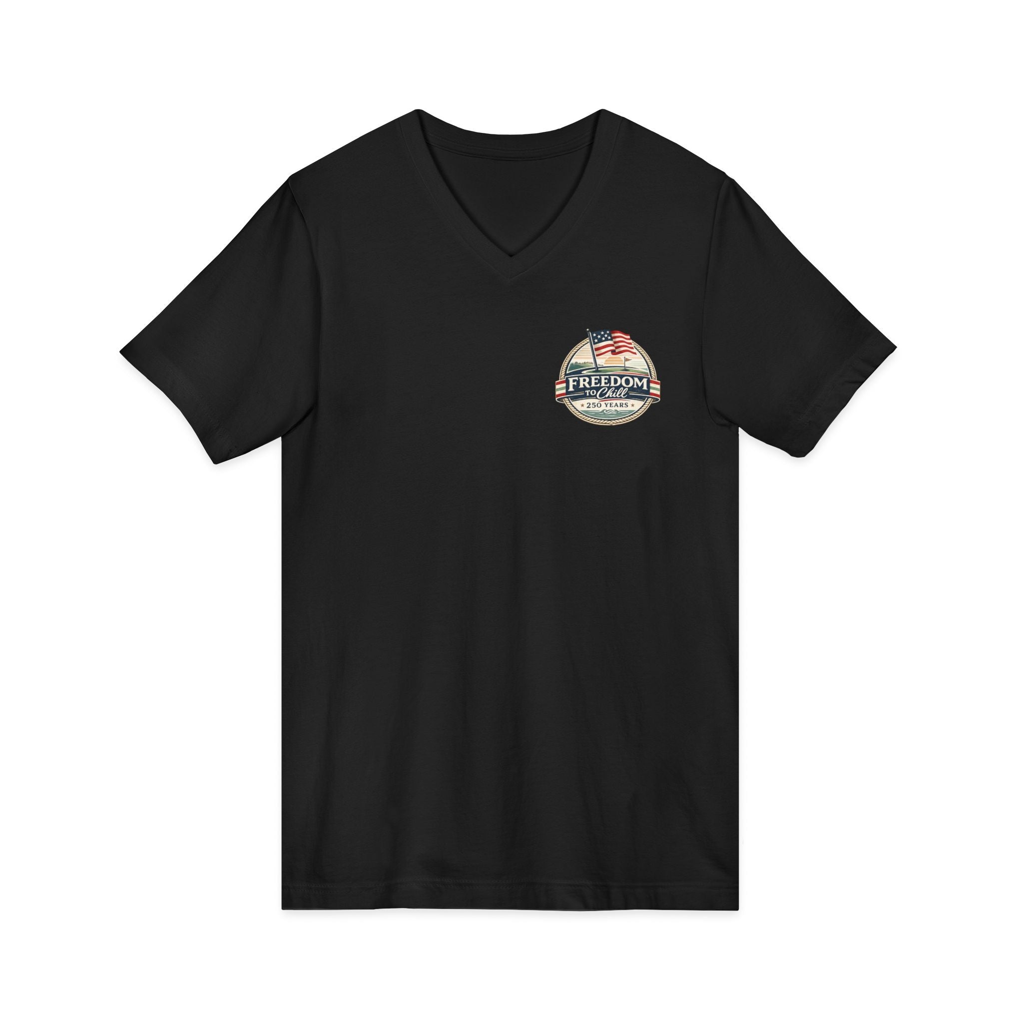Freedom to Chill V-Neck Tee — Patriotic Beach Vintage Graphic