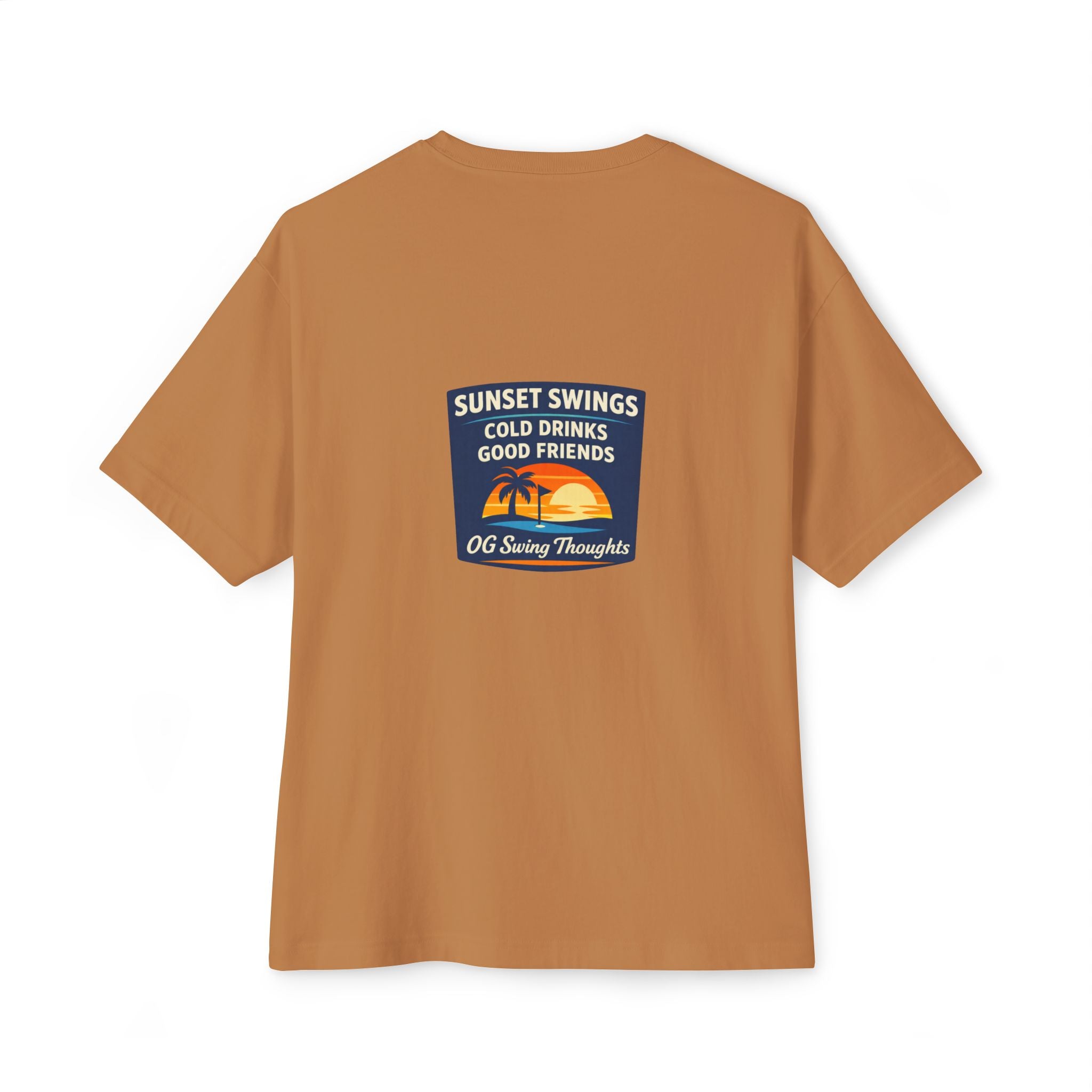 Sunset Swings Tee — 'Sunset Swings: Cold Drinks, Good Friends' Casual Boxy T-Shirt
