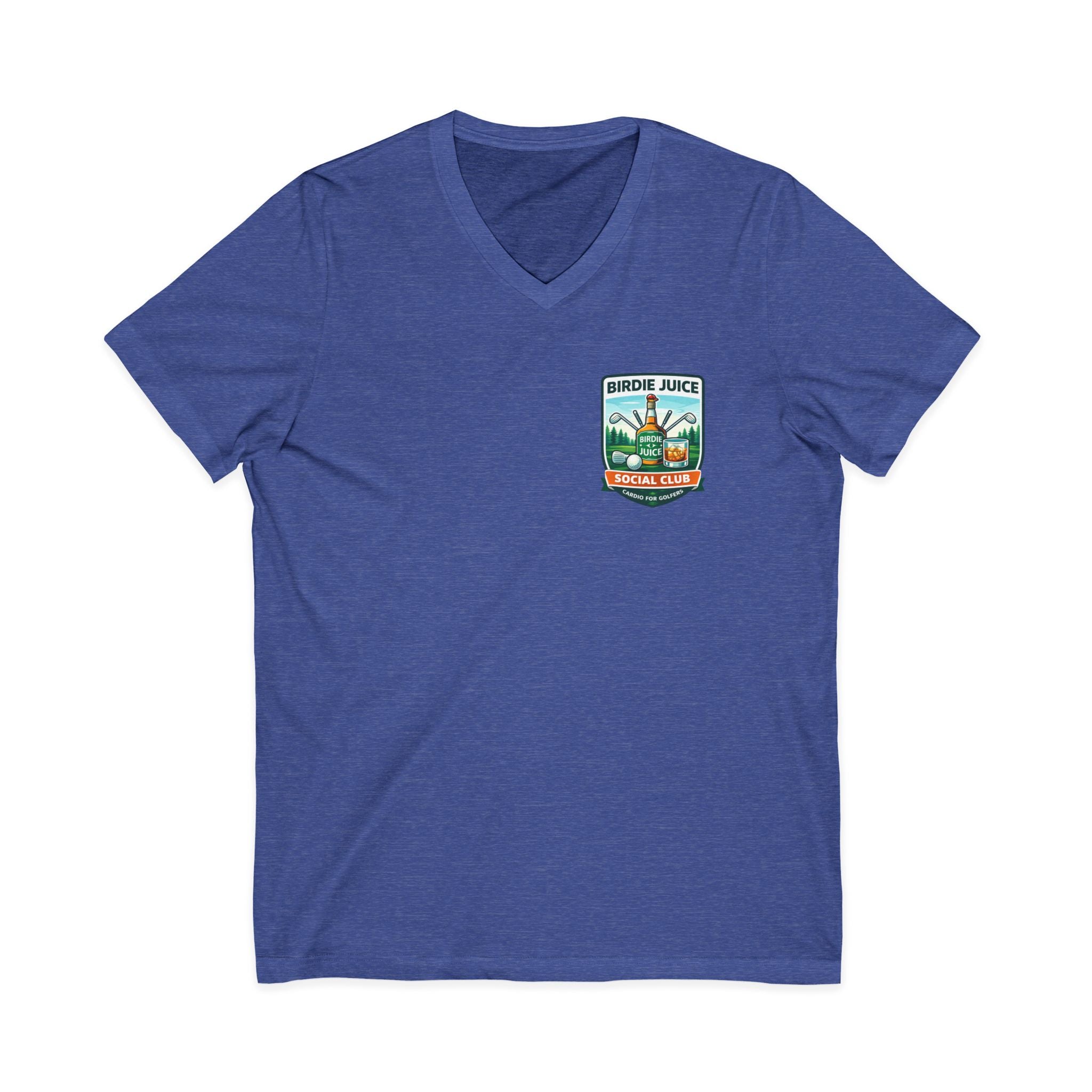 Birdie Juice Social Club Golf T‑Shirt — Vintage Golf Juice Logo V‑Neck