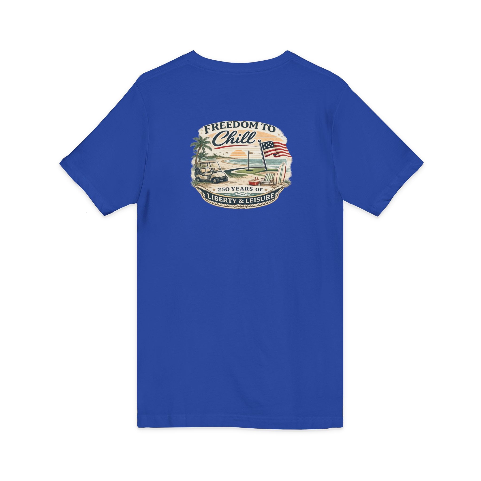 Freedom to Chill V-Neck Tee — Patriotic Beach Vintage Graphic