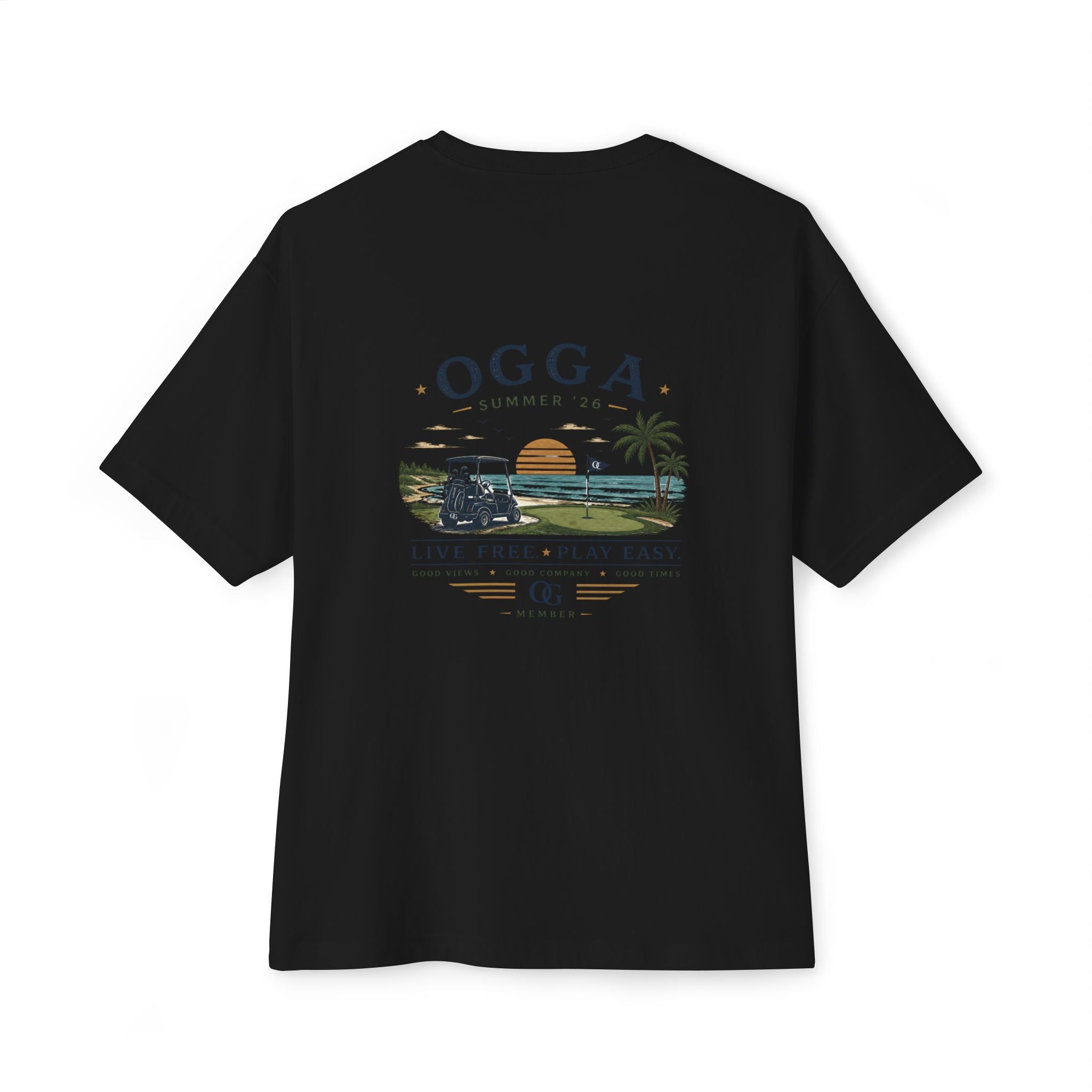OGGA Beach Tee — "Live Free, Play Easy" Oversized Boxy T-Shirt